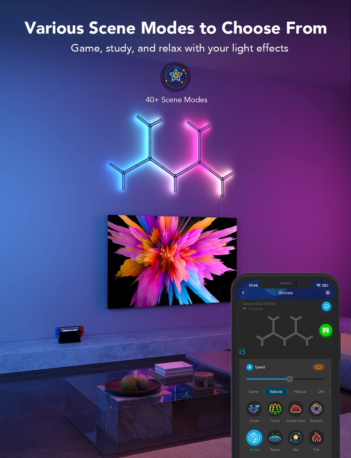 Govee Glide RGBIC LED Wall Lights - Smart Wi-Fi Gaming Lights with Music Sync for Gaming Room Setup