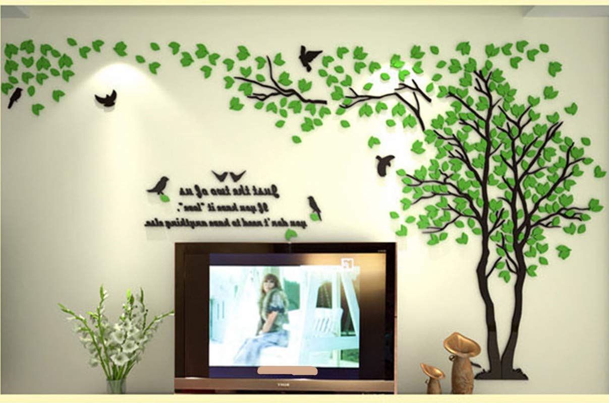 3D Tree Wall Stickers - DIY Tree and Birds Wall Decals for Living Room, Bedroom & TV Background - Large 158x79in Green Wall Mural Decor - Perfect for Family Homes, Couples Rooms & Nursery Decorations
