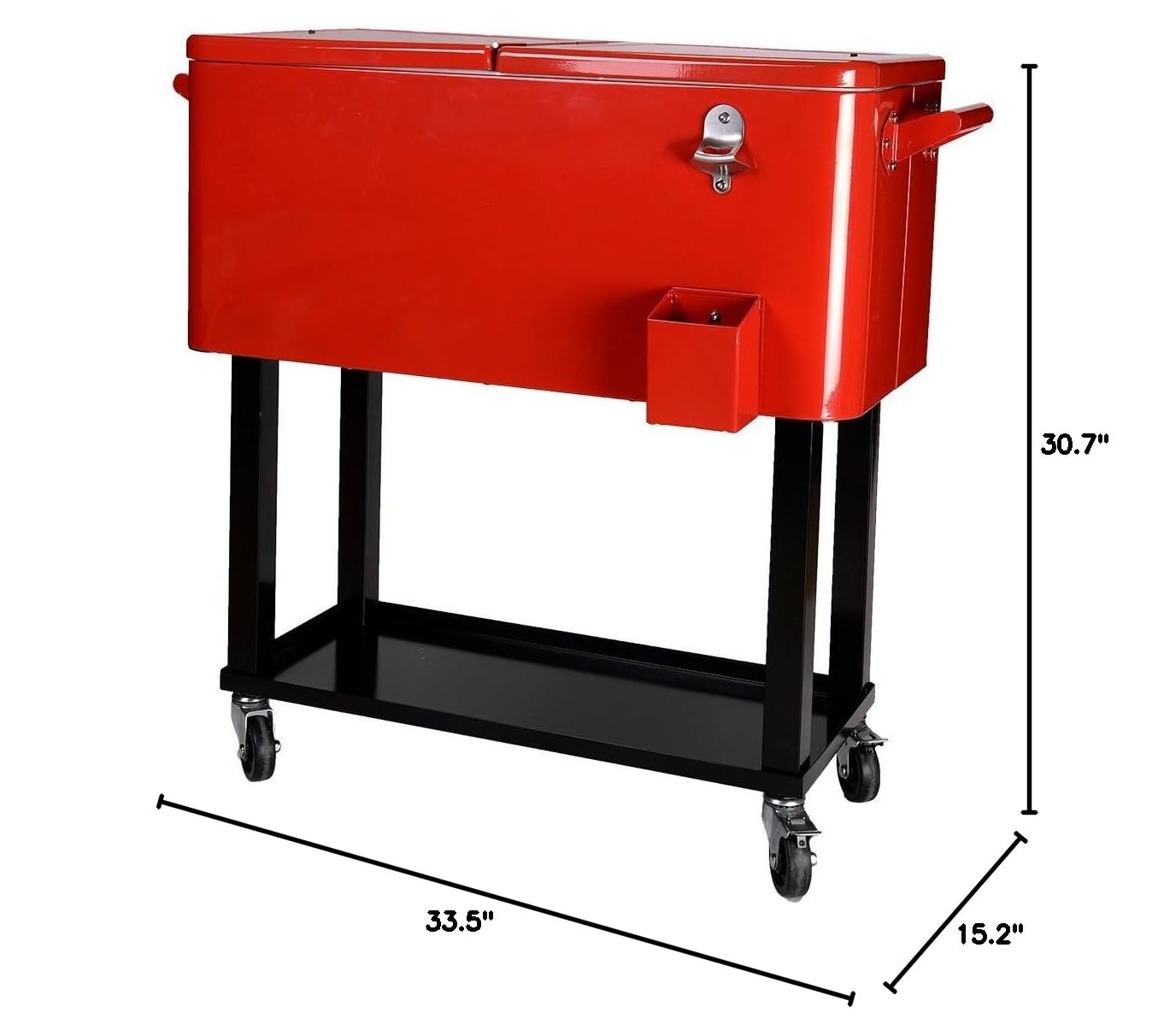 80 Quart Patio Deck Cooler with Wheels - Heavy Duty Solid Steel Construction for Outdoor Parties, BBQs, Camping & Tailgating - Portable Rolling Cooler for Home, Beach & Backyard Use