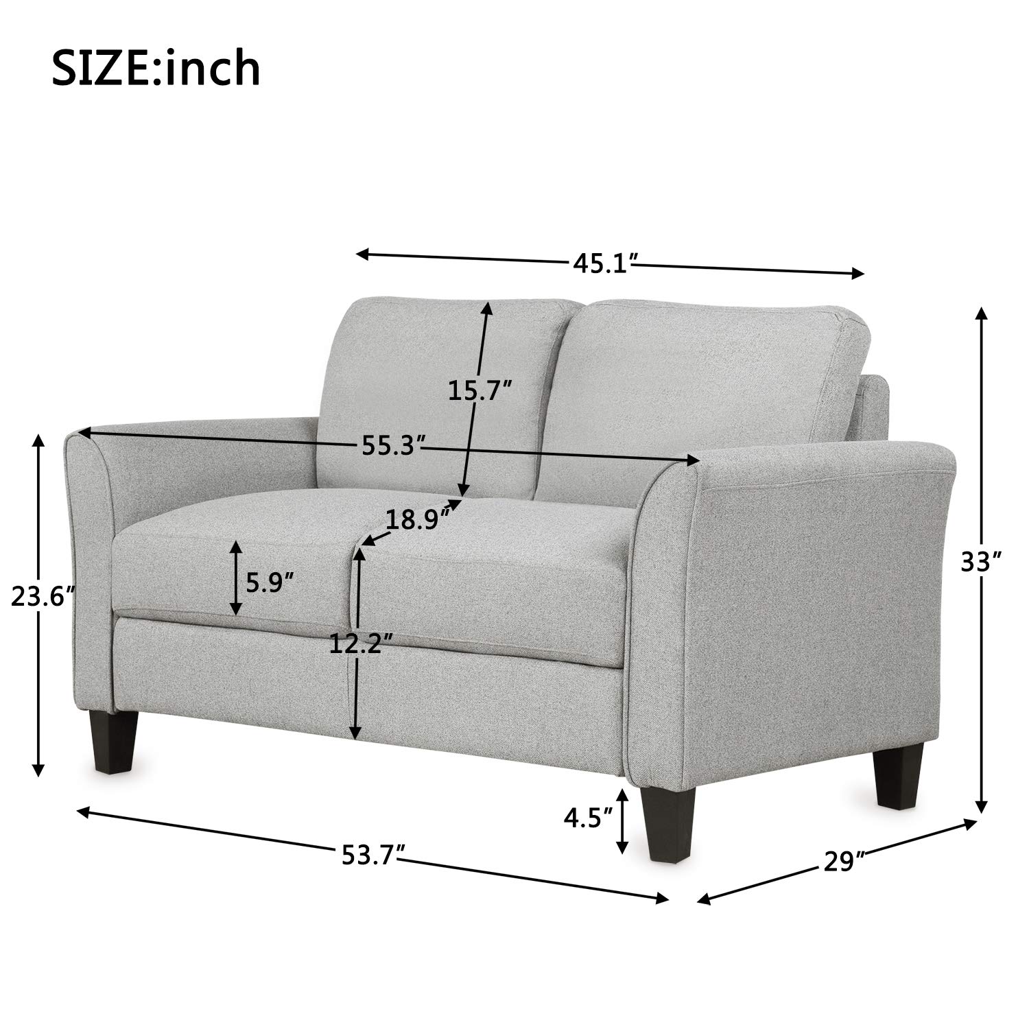 Modern Linen Fabric Upholstered Loveseat Sofa with 4 Legs & 2 Pillows - Compact Couches for Small Space Apartments, Living Room & Home Decor | Perfect for Cozy Movie Nights & Guest Seating