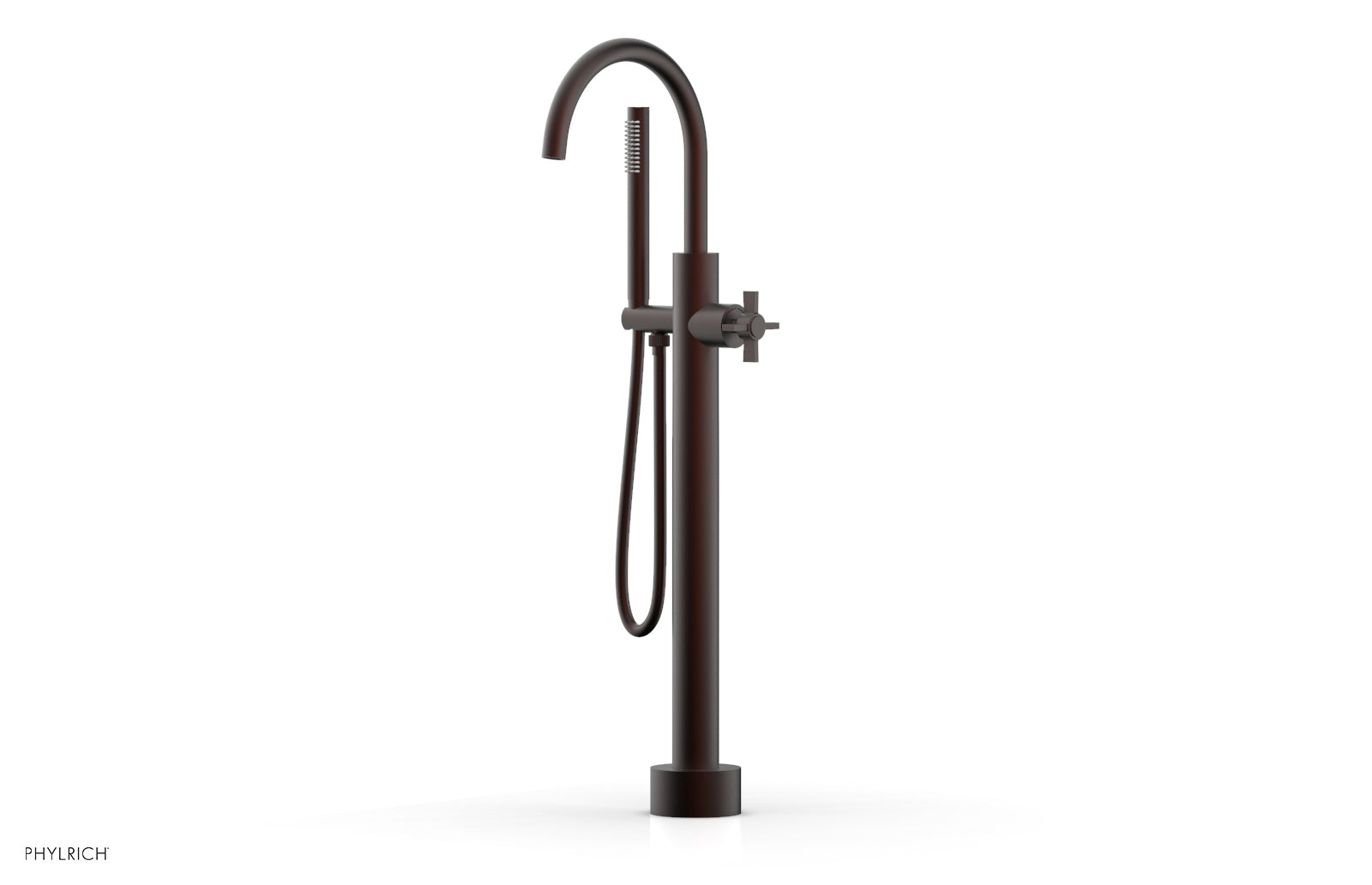 BASIC Low Floor Mount Tub Filler with Cross Handle and Hand Shower - D132 44 03 - Perfect for Modern Bathroom Renovations and Spa-Like Showers