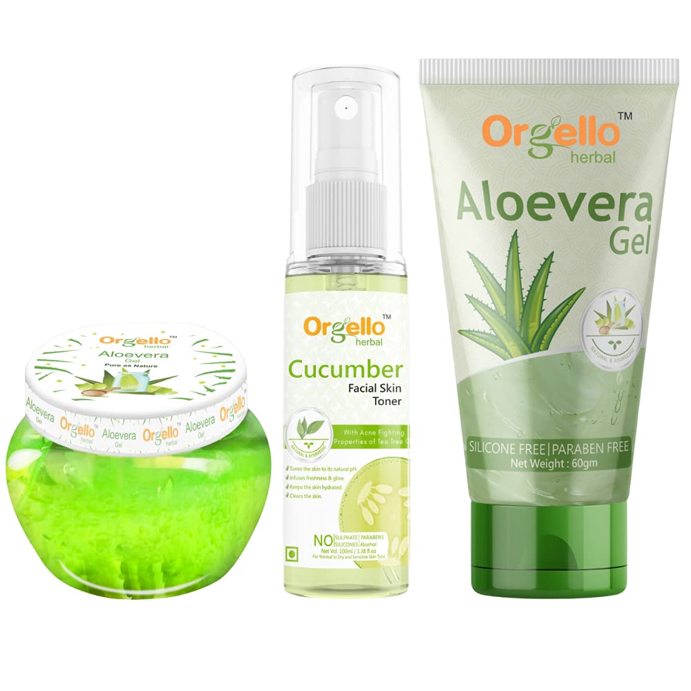 Organic Cucumber Toner Mist Spray for Face - Pore Tightening & Hydrating 100ml + Aloe Vera Gel for Face & Hair (100g & 60g) | 3-Piece Skincare Set for Acne, Oily Skin & Sunburn Relief | Daily Facial Care & Hair Hydration