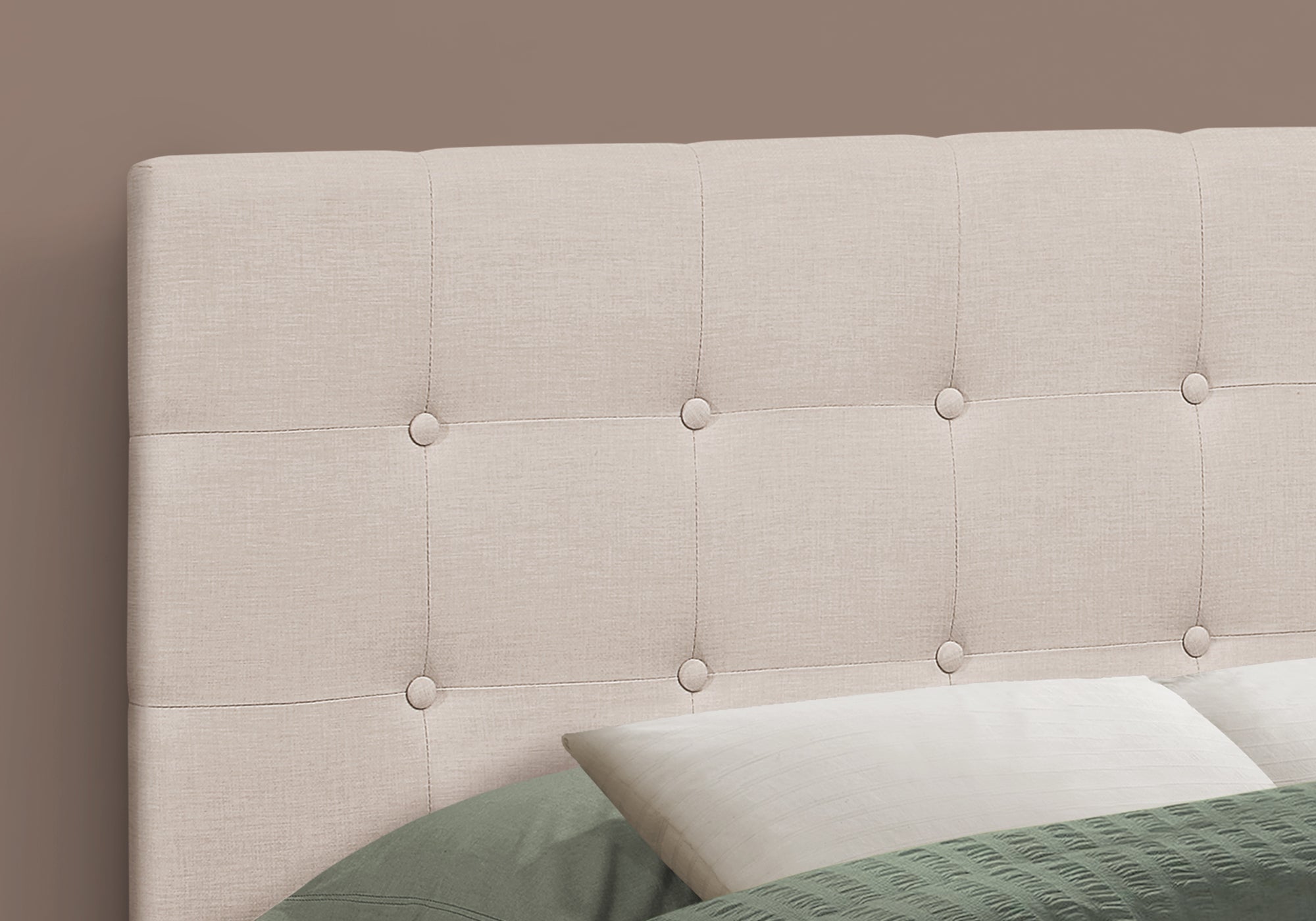 Full Size Beige Linen Headboard for Bed - Upholstered Fabric Headboard with Nailhead Trim - Perfect for Master Bedroom, Guest Room & Dorm Decor