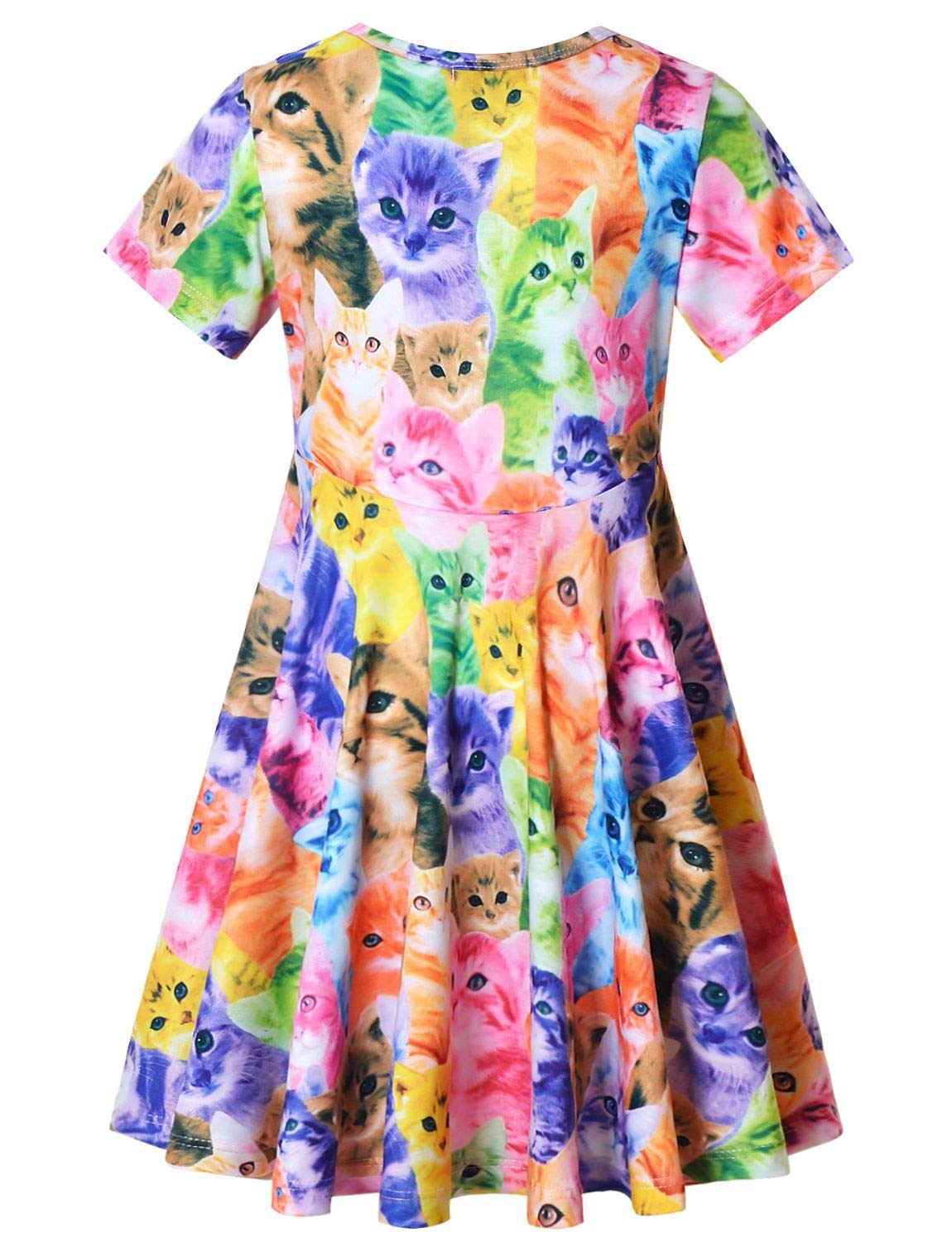 Girls' Unicorn Print Summer Swing Dress - Short Sleeve Casual Kids Clothing for Playdates, Birthday Parties & Outdoor Activities