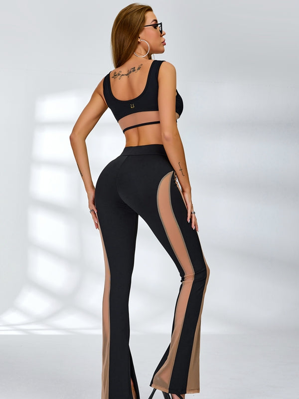 ZASUWA Women's Sexy Sheer Mesh Split Tracksuit - Stylish Workout Outfit for Gym, Yoga & Nightclub Fashion