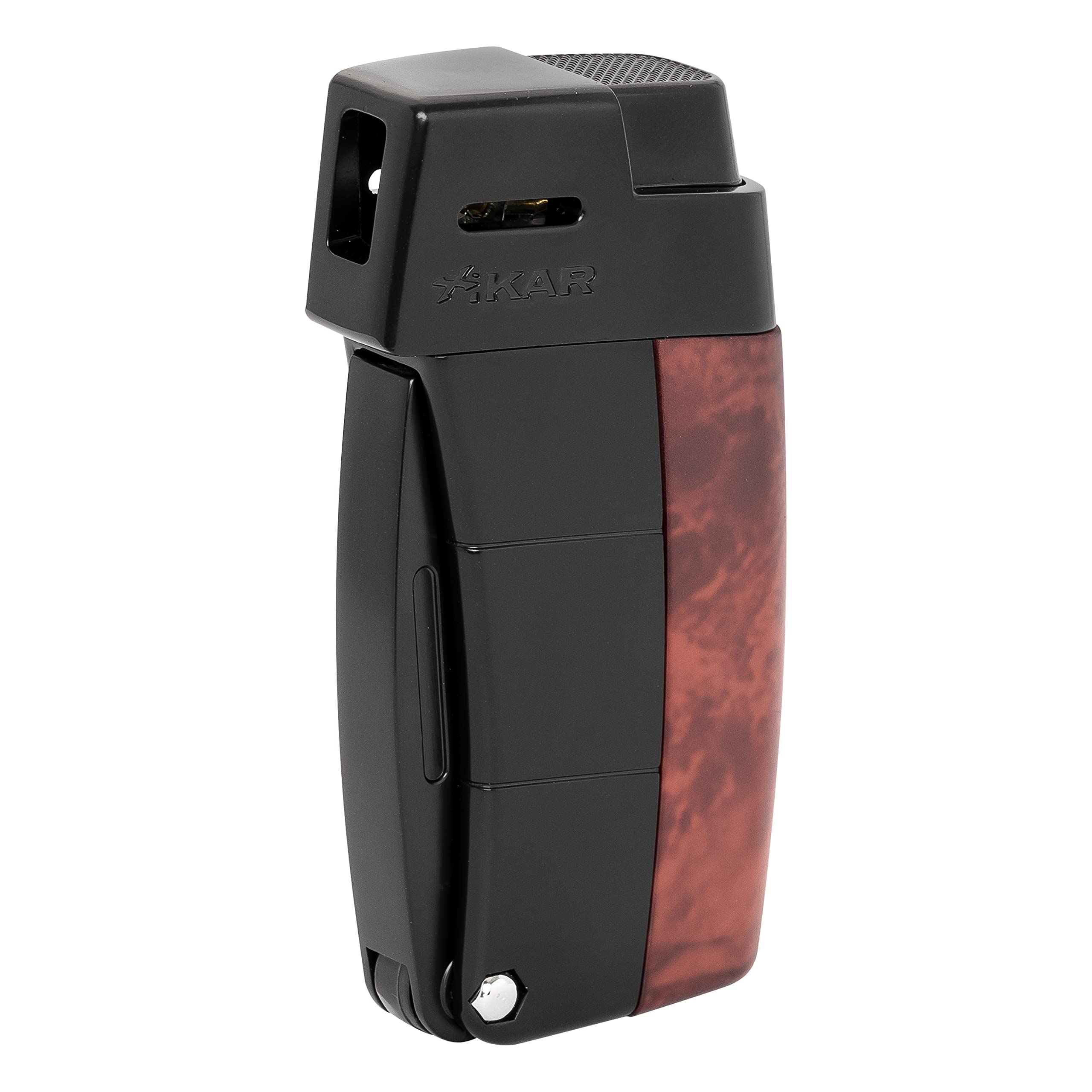 Xikar Resource II Angled Soft Flame Lighter - Exotic Burl Wood Design for Pipe Smokers with Built-in Tamper & Scraper | Perfect for Tobacco Pipe Smoking, Cigar Lighting & Outdoor Use
