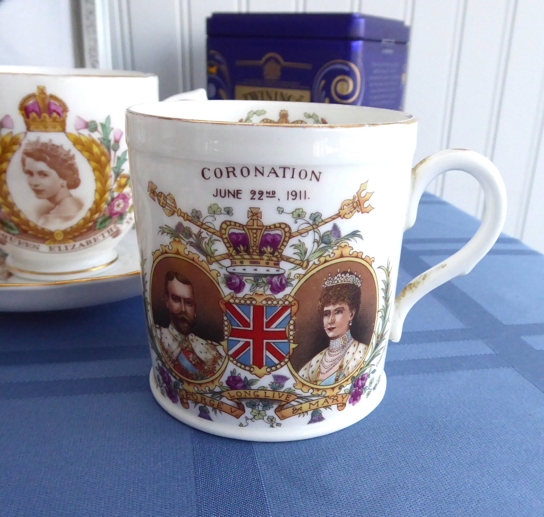 Vintage Shelley England 1911 King George V & Queen Mary Coronation Commemorative Mug with Lion Back Design - Perfect for Royalty Collectors, Tea Lovers & Antique Decor
