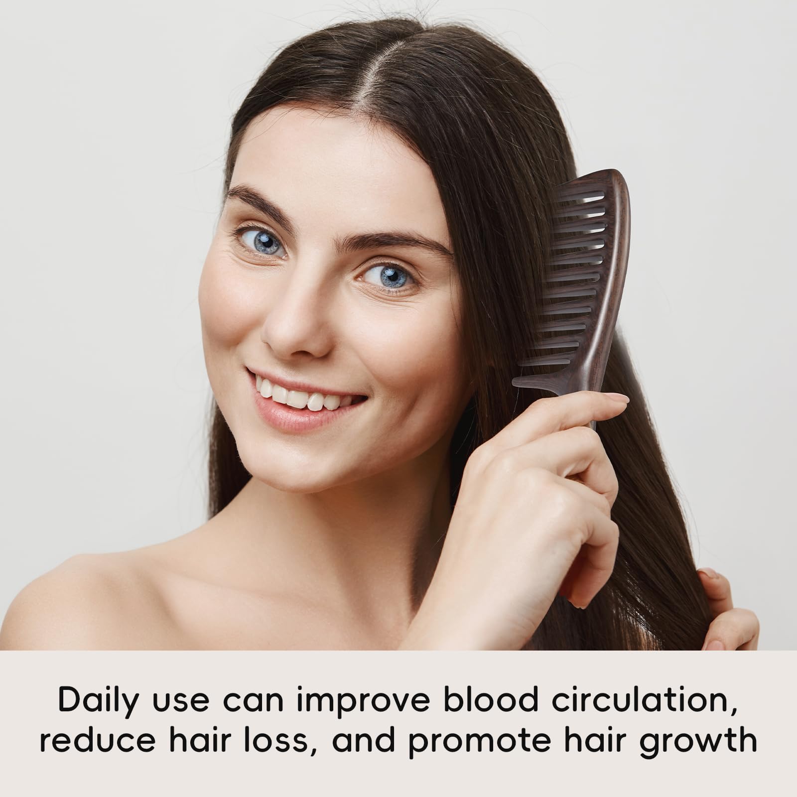 BRUSHZOO Wide Tooth Wooden Comb for Women & Men - Detangling Comb for Curly, Thick, Long Hair, Scalp Massager for Hair Growth - Perfect for Daily Hair Care, Travel & Salon Use