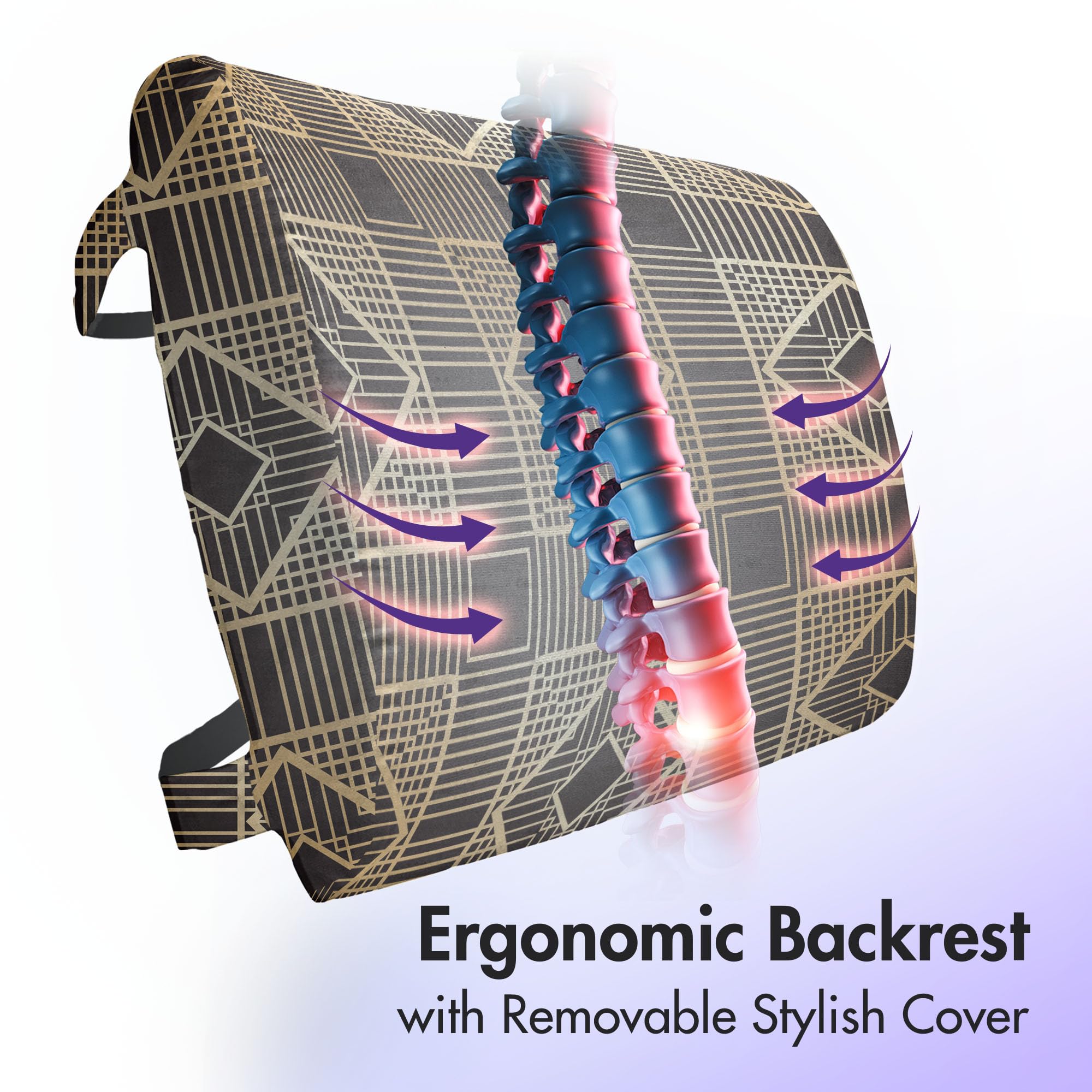 Ambesonne Art Deco Lumbar Support Pillow - Symmetric Diamond Design, High Density Foam for Office Chairs & Car Seats, 14x13 Inches, Dark Brown - Perfect for Back Pain Relief & Ergonomic Comfort at Work or Travel
