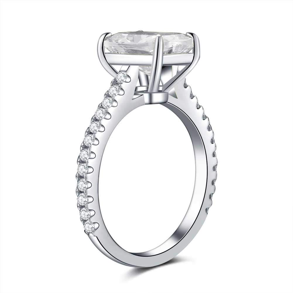 Bo.Dream 3ct Cushion Cut Cubic Zirconia Engagement Ring - Platinum Plated Sterling Silver Wedding Band for Women | Perfect for Proposals, Anniversaries & Bridal Jewelry