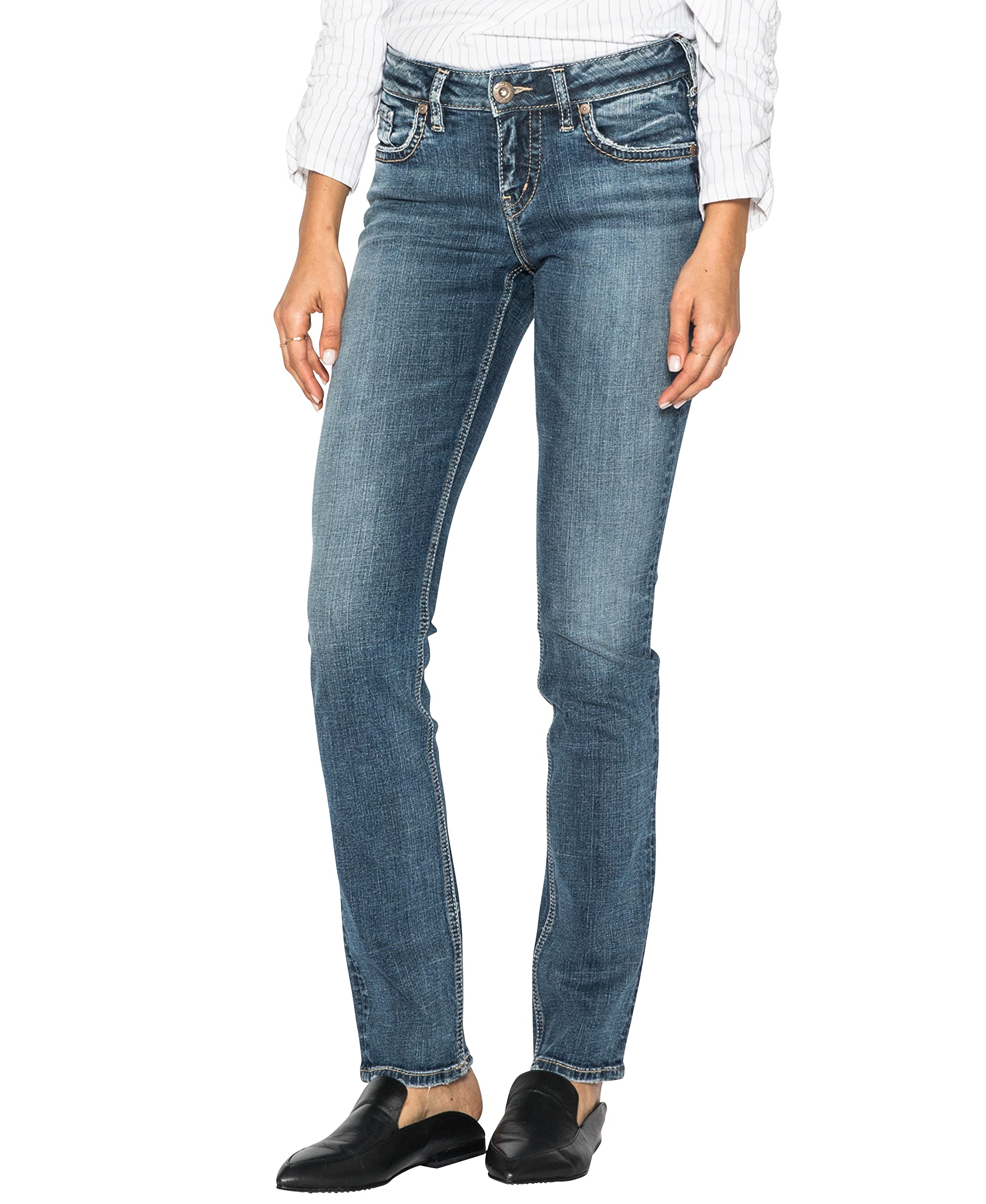 Silver Jeans Co. Women's Suki Mid Rise Straight Leg Jeans - Comfortable & Stylish Denim Pants for Casual Wear, Office & Everyday Outfits