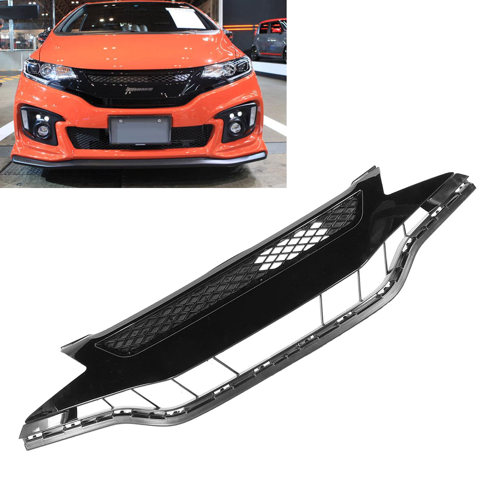 Mugen Style Front Bumper Grille Mesh Replacement for Honda Jazz/Fit 2014-2017 | Durable ABS Plastic Car Styling Upgrade | Perfect for Customization & Performance Enhancement