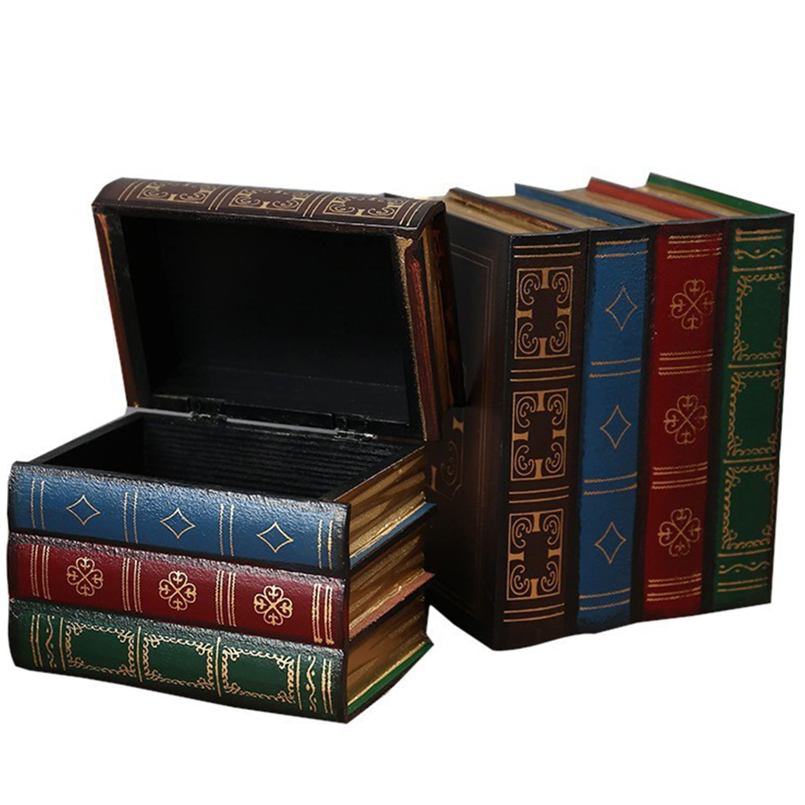 2 Pack Wooden Antique Book Storage Boxes - Vintage Decorative Book Box Set for Home Office Decor, Jewelry Organizer & Secret Storage (Style C)
