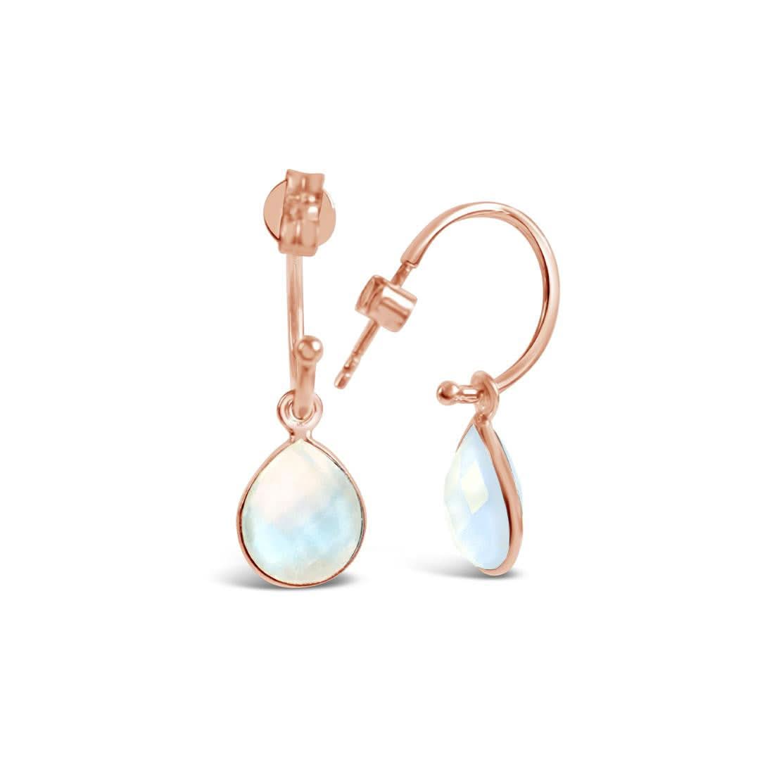 Rose Gold Moonstone Drop Hoop Earrings - June Birthstone Jewelry for Women | Perfect for Weddings, Parties & Everyday Wear
