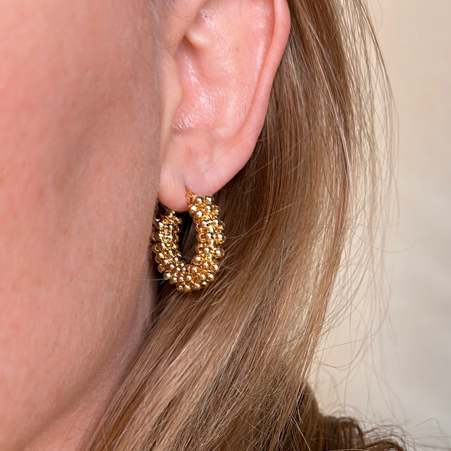 18K Gold Filled Beaded Cluster Hoop Earrings for Women - Elegant Dangle Drop Earrings for Party, Wedding & Everyday Wear