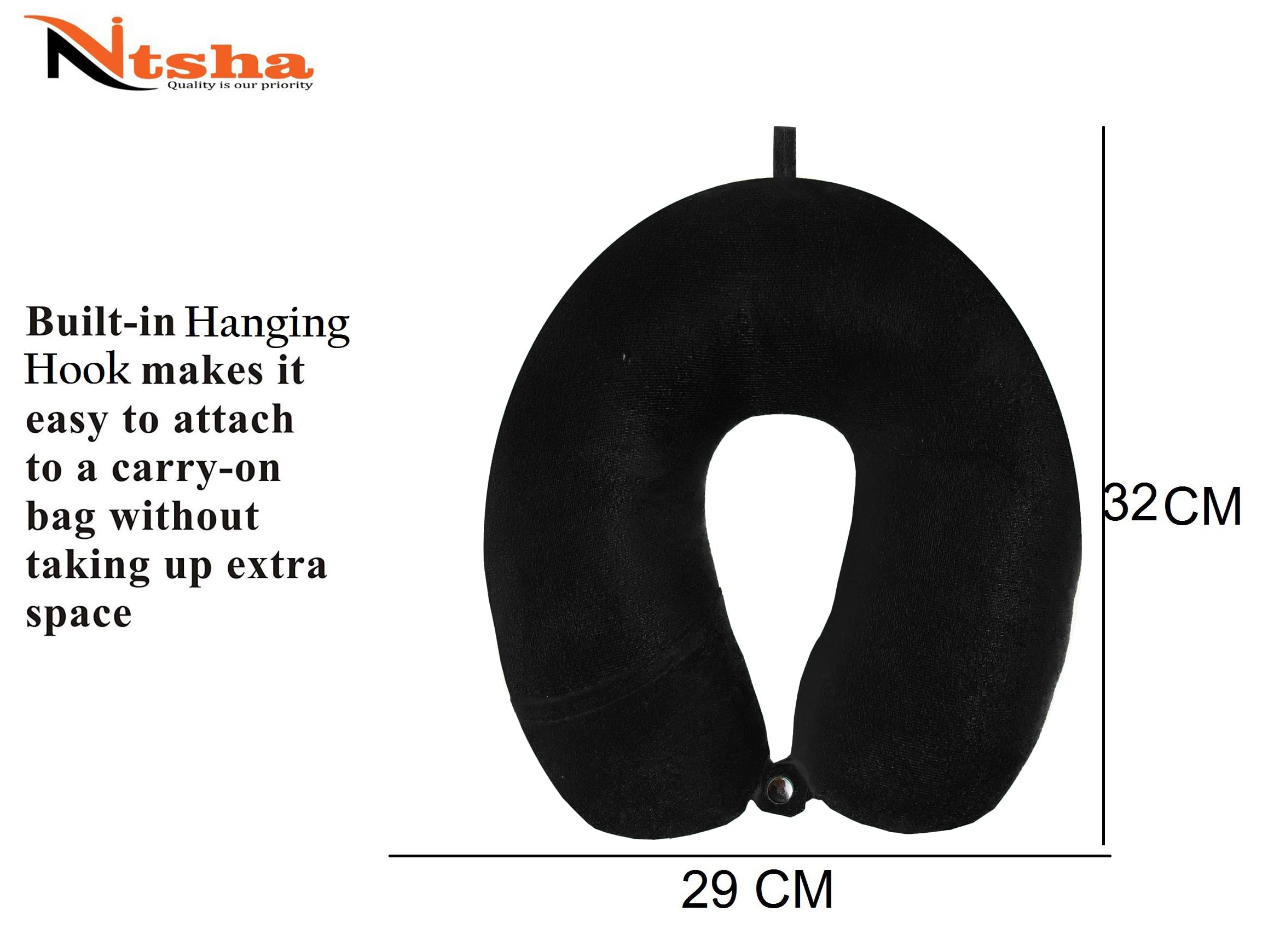 Nitsha Velvet Travel Neck Pillow - Ultra Soft & Comfortable Head & Neck Support for Airplane, Car & Office - Black