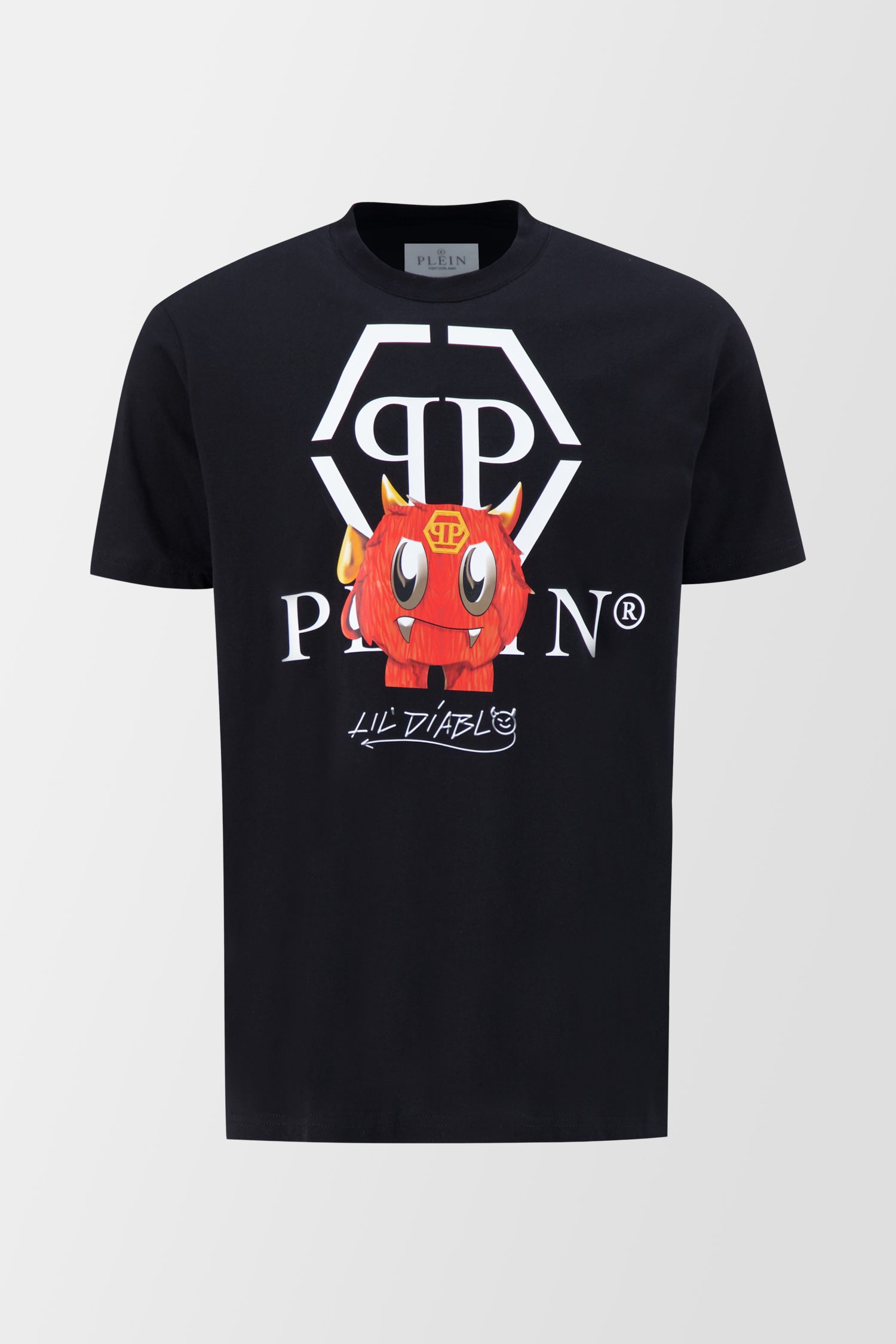 Philipp Plein Black Round Neck Short Sleeve Monster Graphic T-Shirt for Men - Casual Streetwear & Everyday Outfit