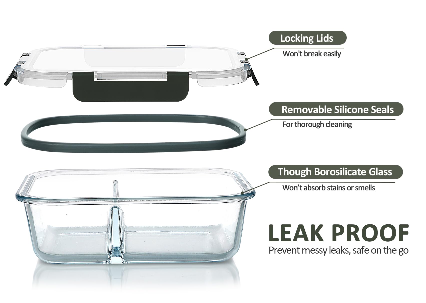 10-Pack 30 Oz Glass Meal Prep Containers with Lids – 2-Compartment Airtight Bento Lunch Boxes, Microwave & Oven Safe, Freezer & Dishwasher Friendly – Perfect for Healthy Meal Prepping, Office Lunches & Food Storage