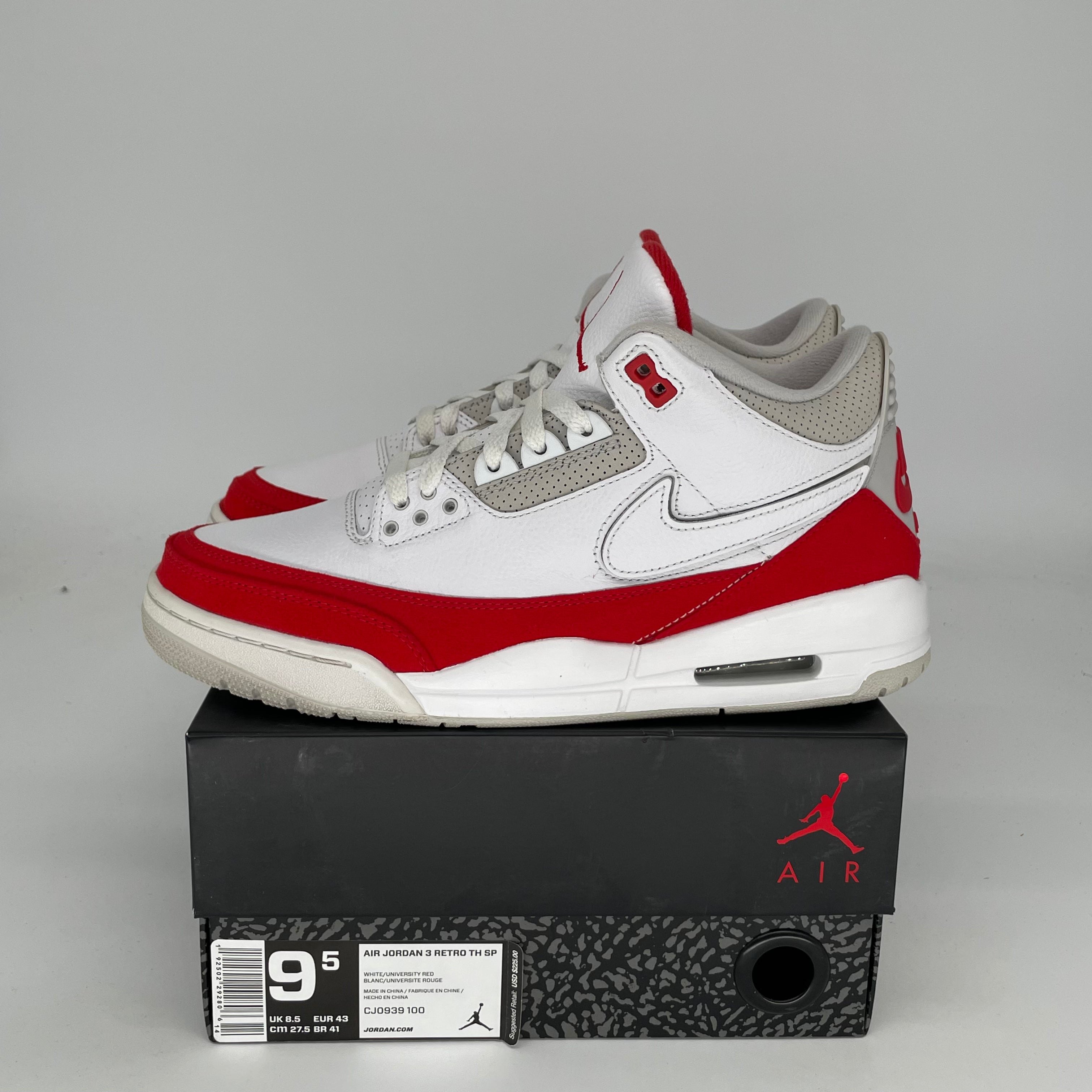 Air Jordan 3 Tinker White University Red Men's Basketball Shoes Size 9.5 - Authentic Retro Sneakers for Running, Gym & Streetwear Fashion (Style Code: CJ0939-100)