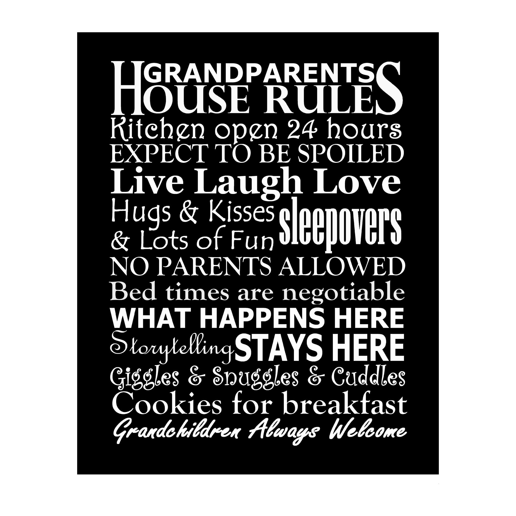 Grandparents House Rules - Inspirational Typographic Wall Art Print for Home Decor, Farmhouse, Kitchen, Bedroom & Living Room - Perfect for Family Gatherings & Heartwarming Gifts - Unframed 8x10