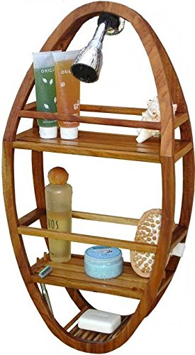 Premium AquaTeak Patented Moa Oval Teak Shower Organizer with Natural Teak Oil - Perfect for Bathroom Storage, Spa & Luxury Shower Organization