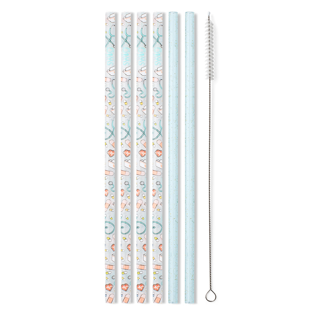 Scrub Life + Aqua Glitter Reusable Straw Set - Eco-Friendly Stainless Steel Drinking Straws for Smoothies, Cocktails & Iced Coffee - Perfect for Home, Office & Travel Use
