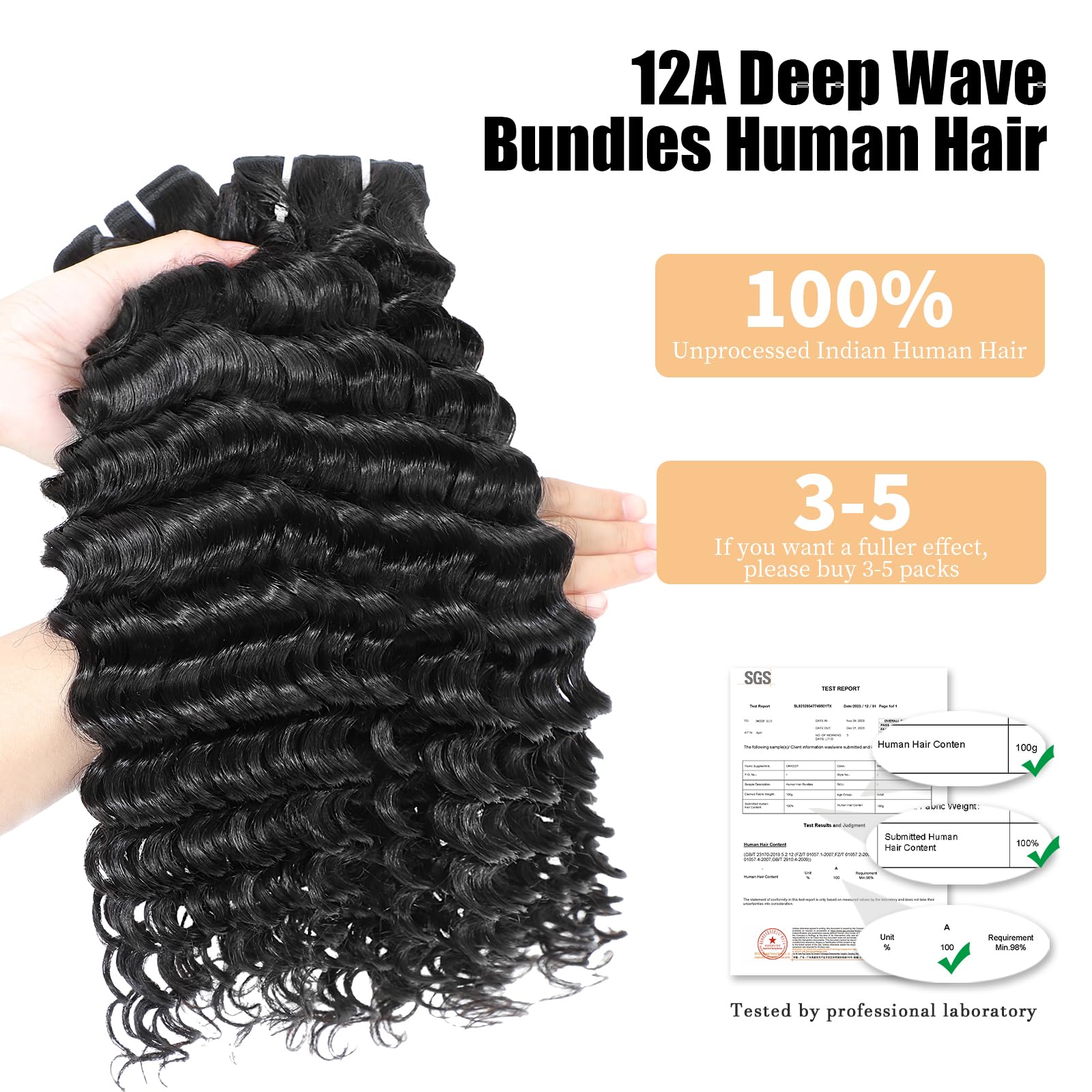 12A Deep Wave Human Hair Bundles 30 30 30 Inches - 100% Unprocessed Indian Virgin Hair for Wet & Wavy Weave - 3 Bundles Deal (Natural Color) - Perfect for Salon Styling, Everyday Wear & Special Occasions