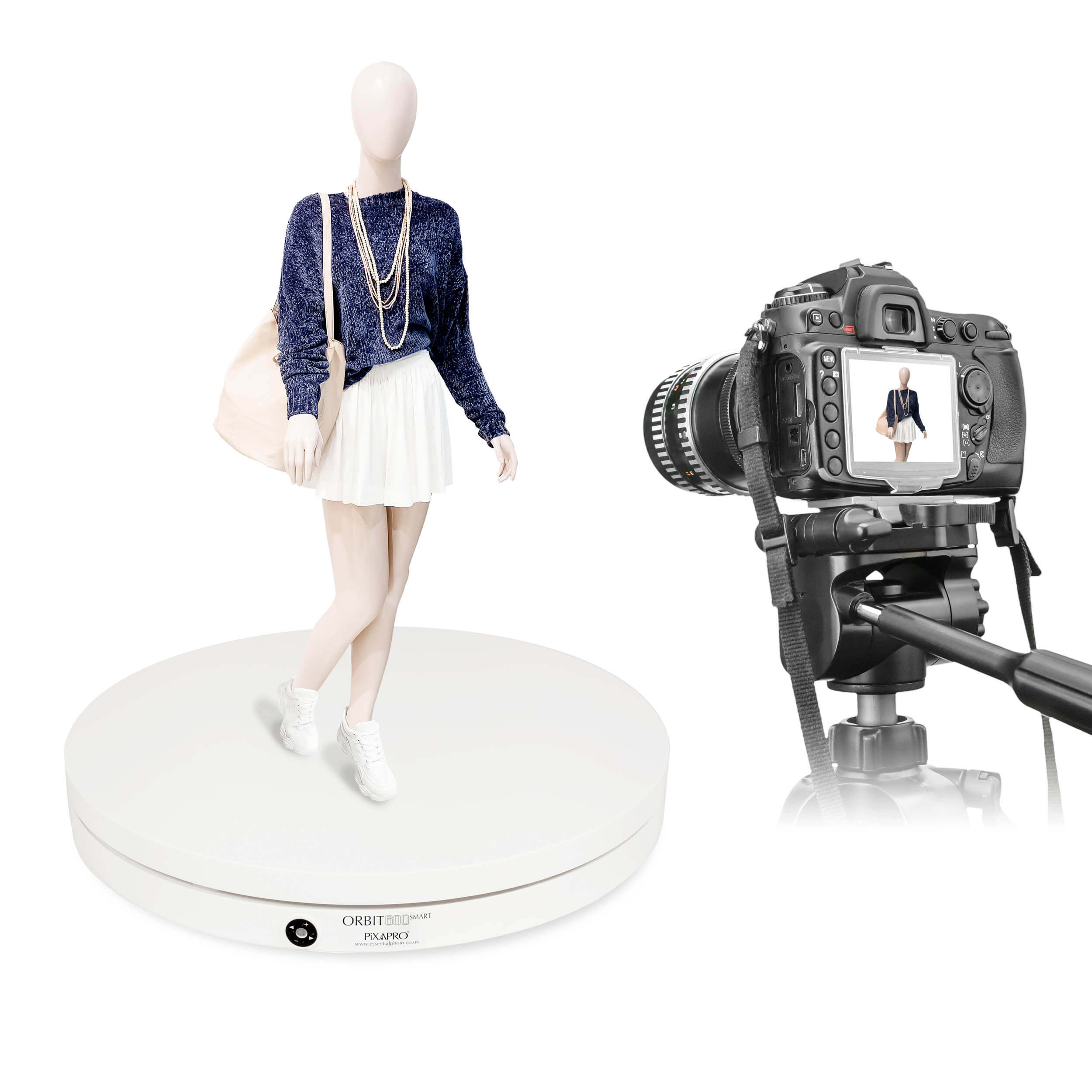 ORBIT600 SMART 360° Professional 60cm 10-Speed Motorized Turntable for Product Photography, Video Shooting & Display - White