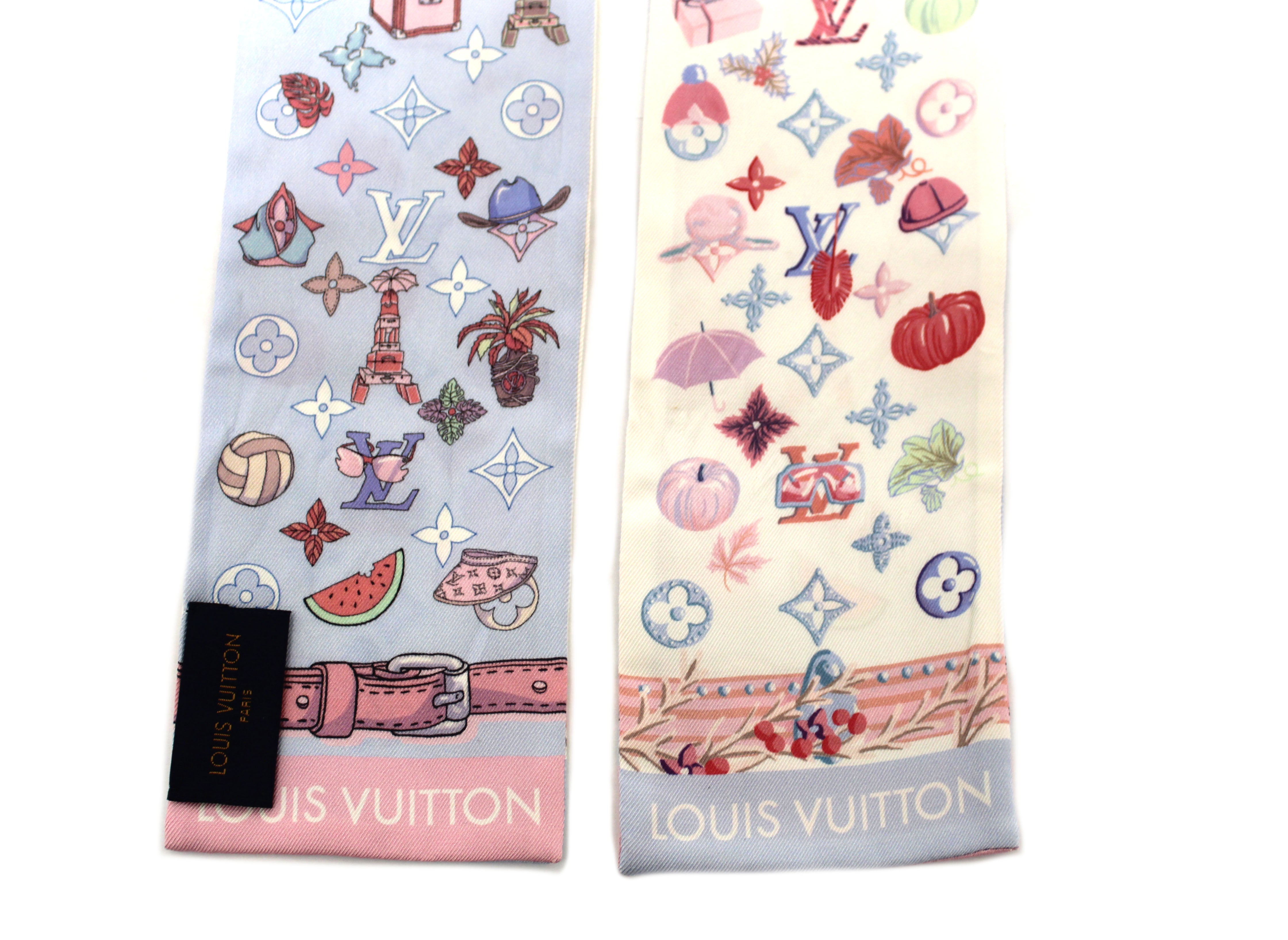 Authentic Louis Vuitton Blue & White Monogram Bandeau Scarf - Stylish Accessory for Summer & Winter Fashion, Travel, and Special Occasions
