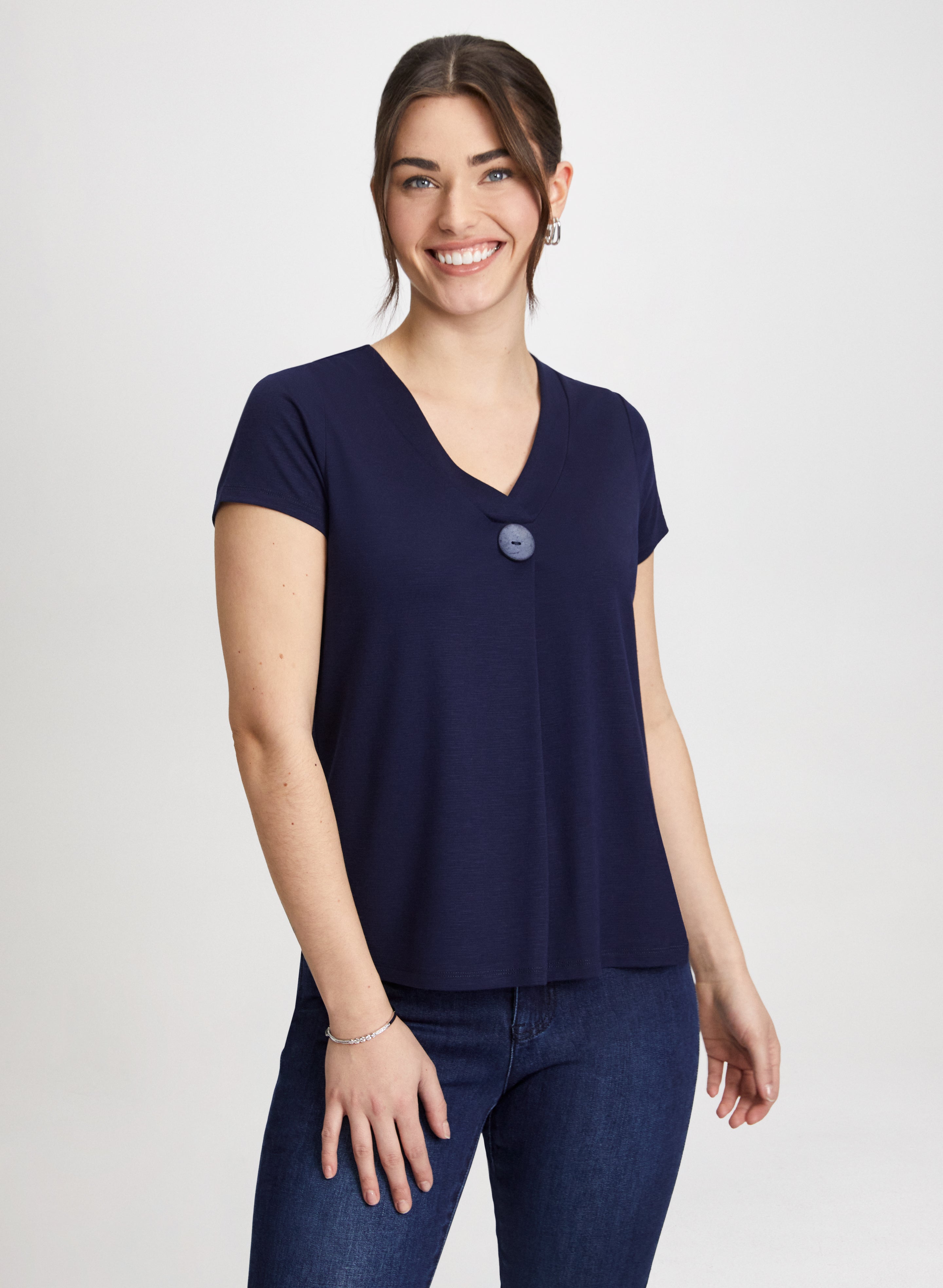 Stylish Decorative Button T-Shirt for Women - Trendy Casual Top with Unique Button Details - Perfect for Everyday Wear, Office Outfits & Weekend Looks