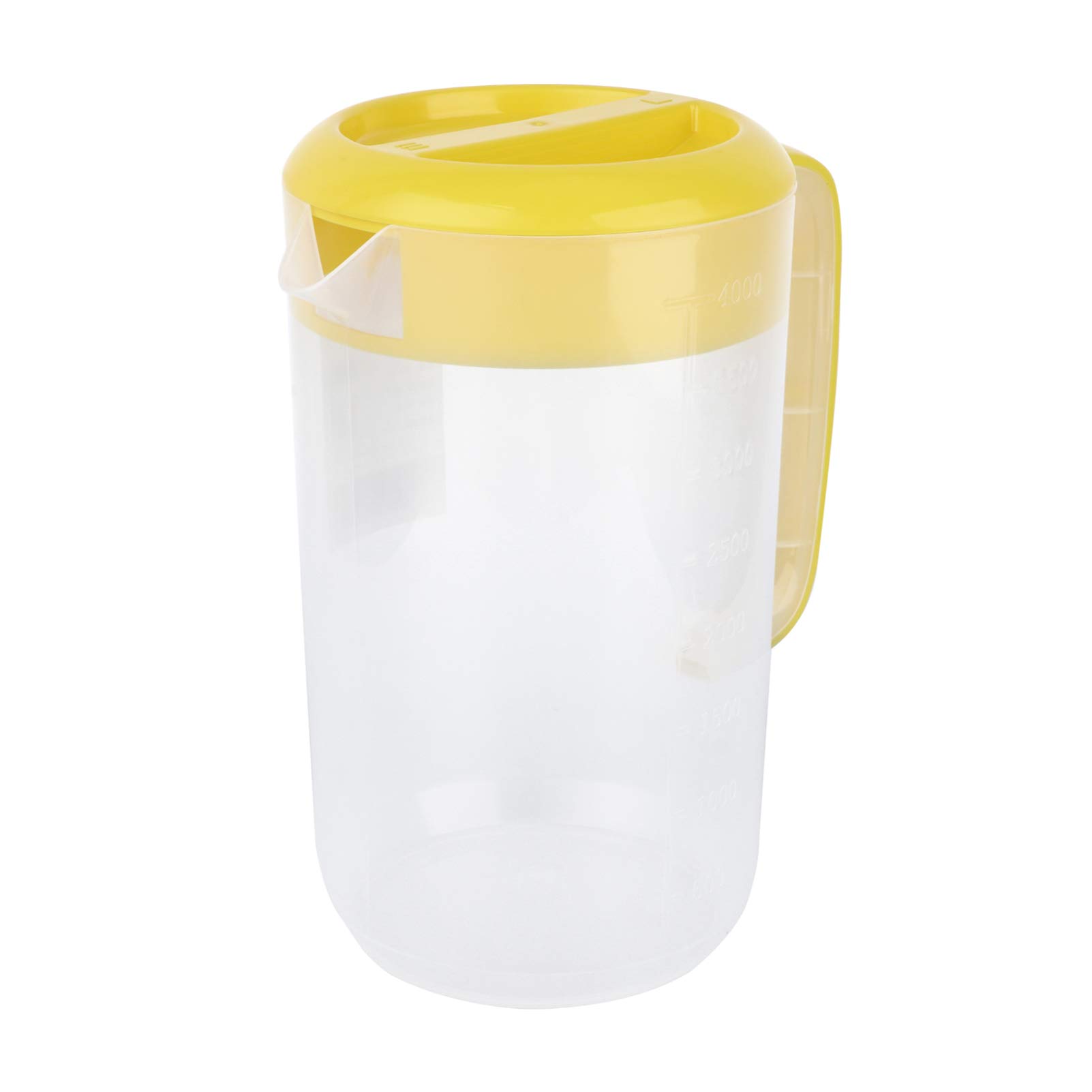 Housoutil 1 Gallon (4L) Plastic Water Pitcher with Lid - Shatterproof Drink Jug for Hot & Cold Beverages, Lemonade, Juice, Iced Tea - BPA-Free Large Capacity Carafe for Home, Office, Parties (Yellow)
