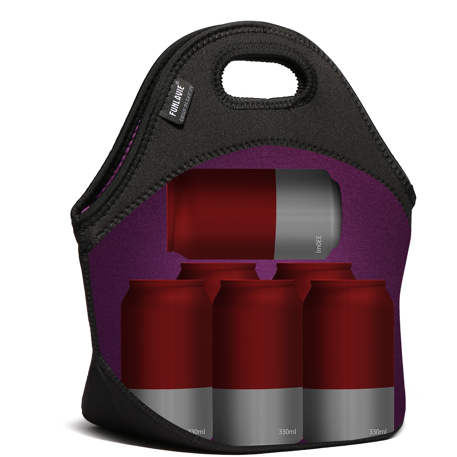 FUNLAVIE Insulated Neoprene Lunch Bag for Men & Women - 4mm Black Zipper Tote for Work, School, Picnics & Outdoor Activities