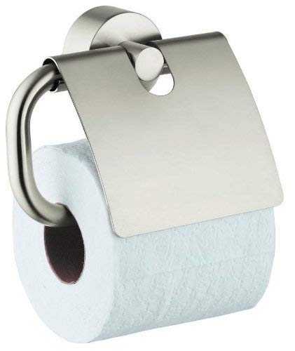 Hansgrohe HG41538820 Axor Uno Brushed Nickel Toilet Paper Holder with Cover - Modern Bathroom Tissue Dispenser for Home & Commercial Use