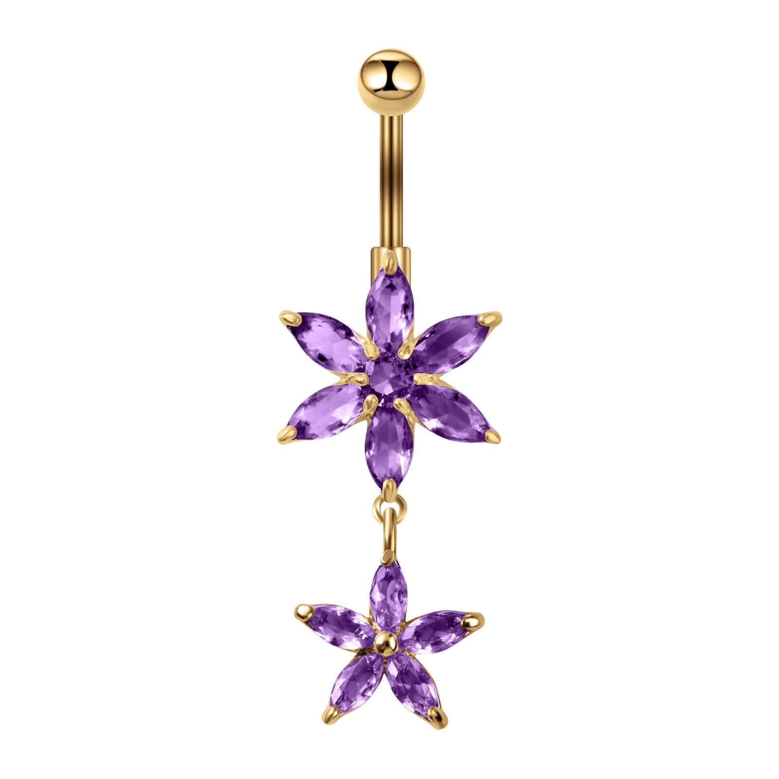 Hypoallergenic Flower Dangle Belly Button Rings | Surgical Steel Top Mount Navel Piercing Jewelry | Cute Body Jewelry for Women | Perfect for Summer, Beach, and Festival Outfits