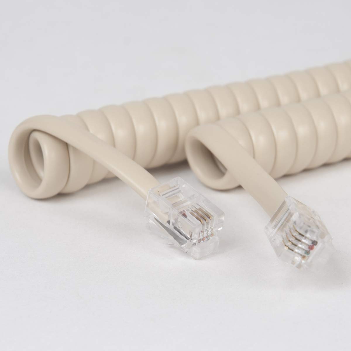 Cablesys 12 Ft Coiled Telephone Handset Cord - RJ22 Connector, 1.5 Inch Lead (10-Pack, Ivory) for PBX & VoIP Phone Systems | Office & Call Center Use