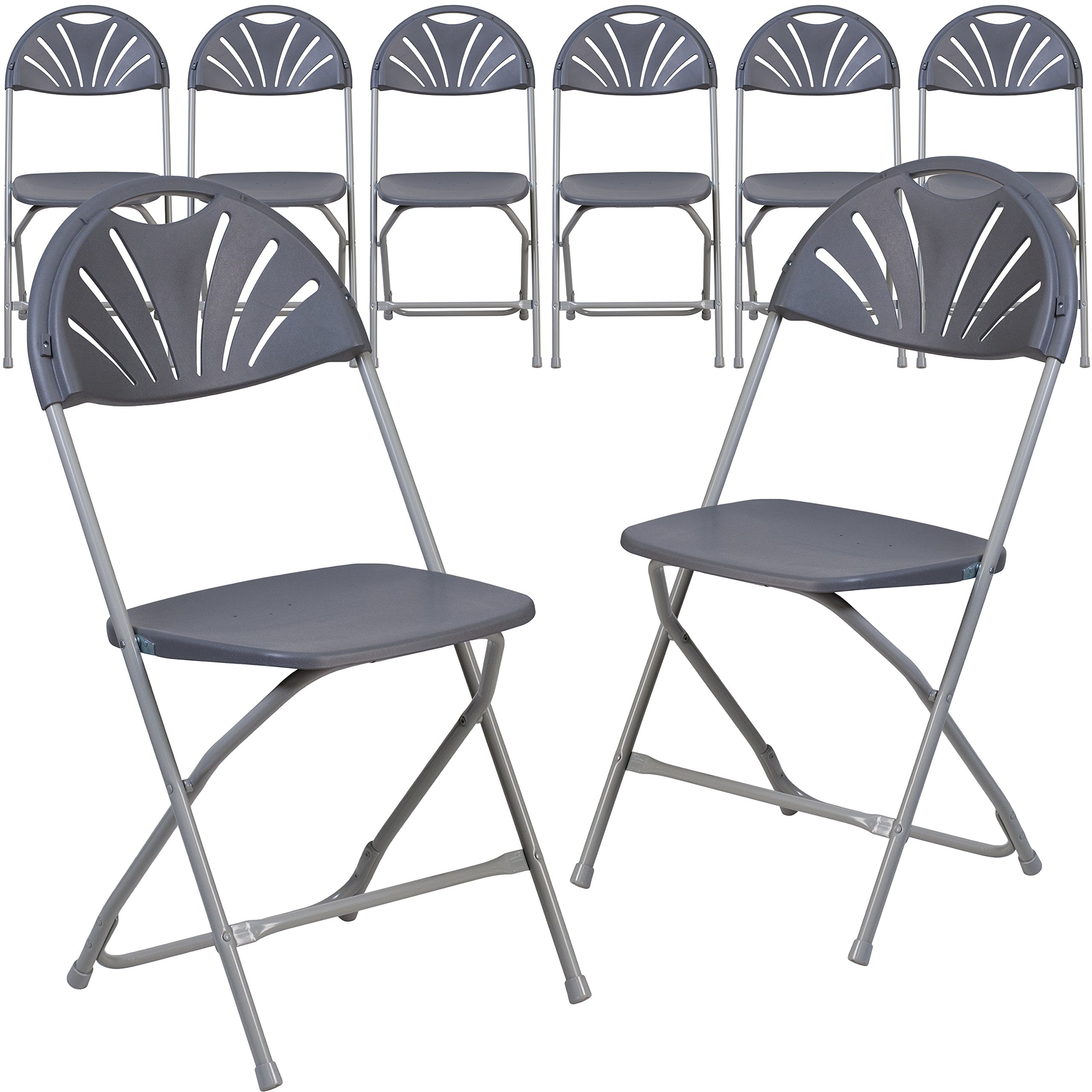 8 Pack Heavy Duty 650 lb Capacity Charcoal Folding Chairs - Plastic Fan Back Design for Outdoor Events, Camping, Picnics & Backyard Gatherings