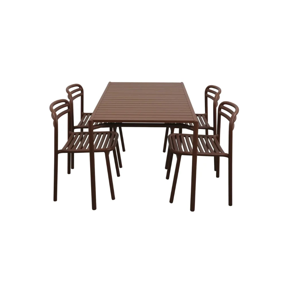 Bliss Outdoor Dining Table Set with 4 Chairs - Rectangle Patio Furniture for Backyard, Garden & Poolside Entertaining