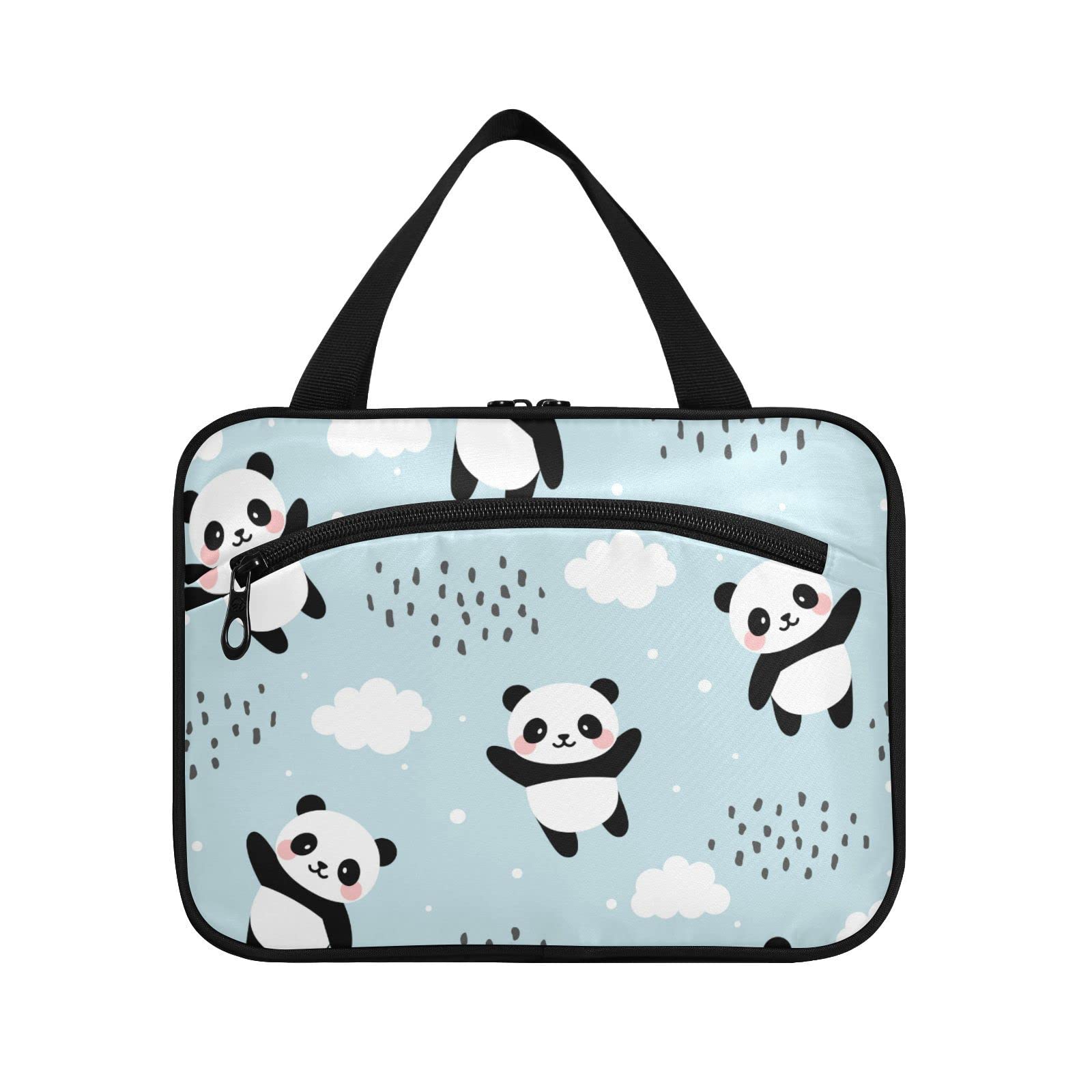 Cute Panda Travel Toiletry Bag - Large Cosmetic Organizer with Hook for Women | Perfect for Vacation & Gym