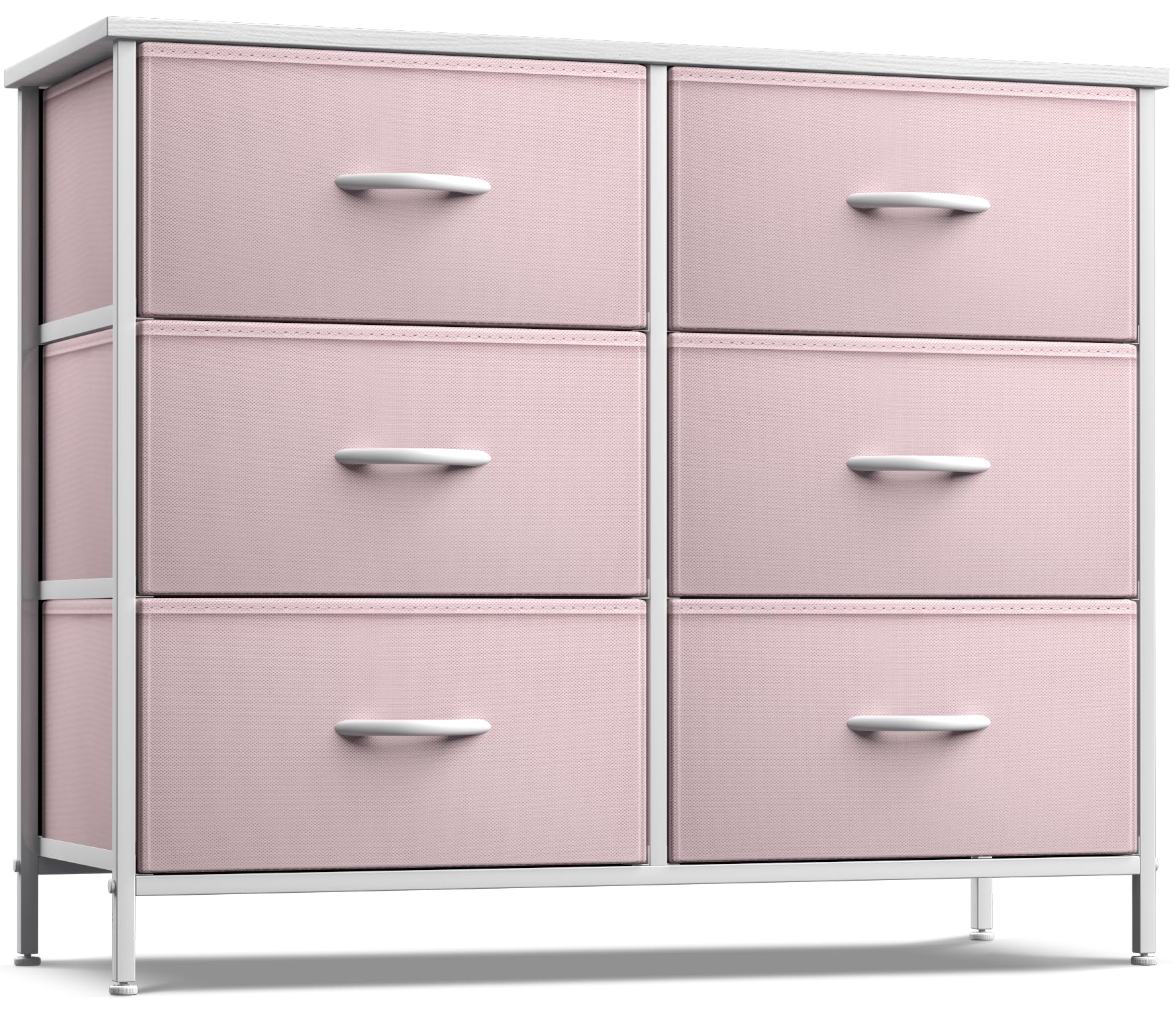 Sorbus 6-Drawer Dresser Storage Tower - Steel Frame & Wood Top Organizer with Easy Pull Fabric Bins for Bedroom, Hallway, Closet & Office - Pastel Pink (Perfect for Small Space Organization & Home Decor)