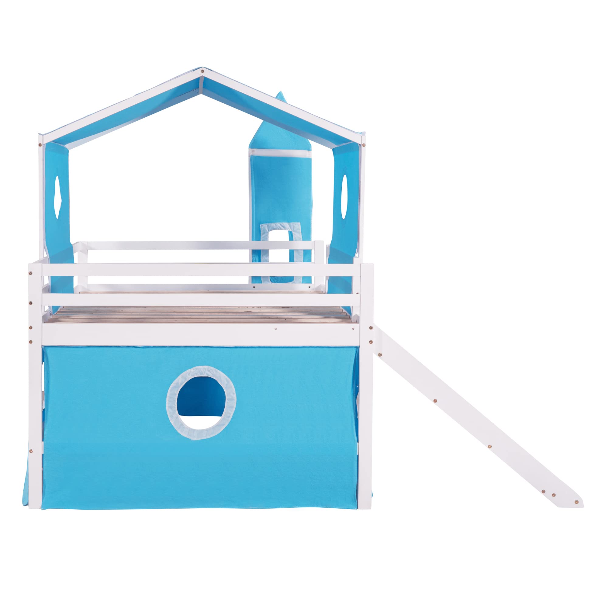 Harper & Bright Designs Full Size Kids Loft Bed with Slide, Tent & Ladder - Wooden Playhouse Bed Frame for Boys, Girls & Teens - Perfect for Small Bedrooms, Playrooms & Kids' Sleepovers (Full, Blue)