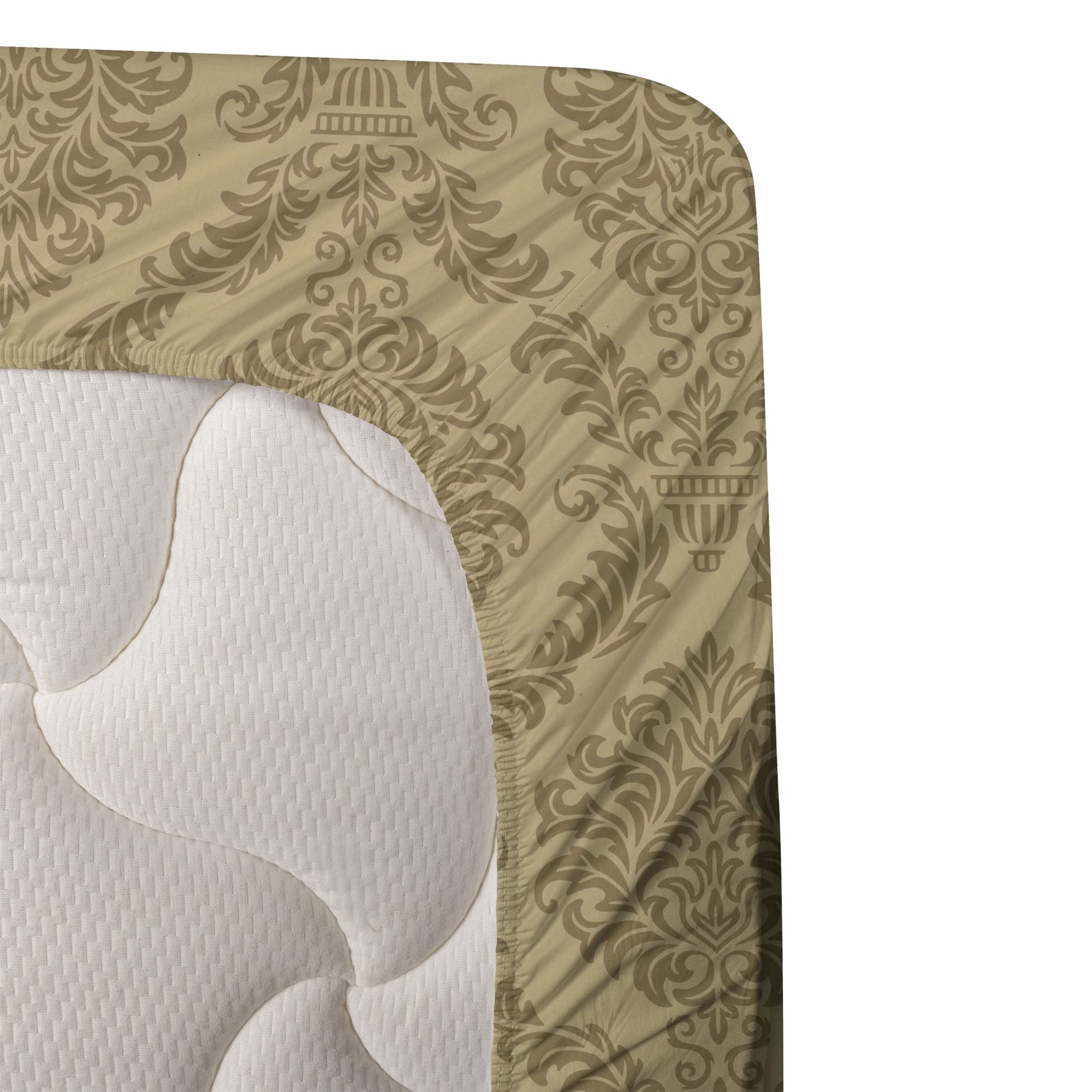 Ambesonne Damask King Sheet Set - 4 Piece Bedding with Floral Print, Soft Khaki & Symmetrical Design | Fitted & Flat Sheets + Pillowcases | Perfect for Master Bedroom, Guest Room & Luxury Hotel Decor