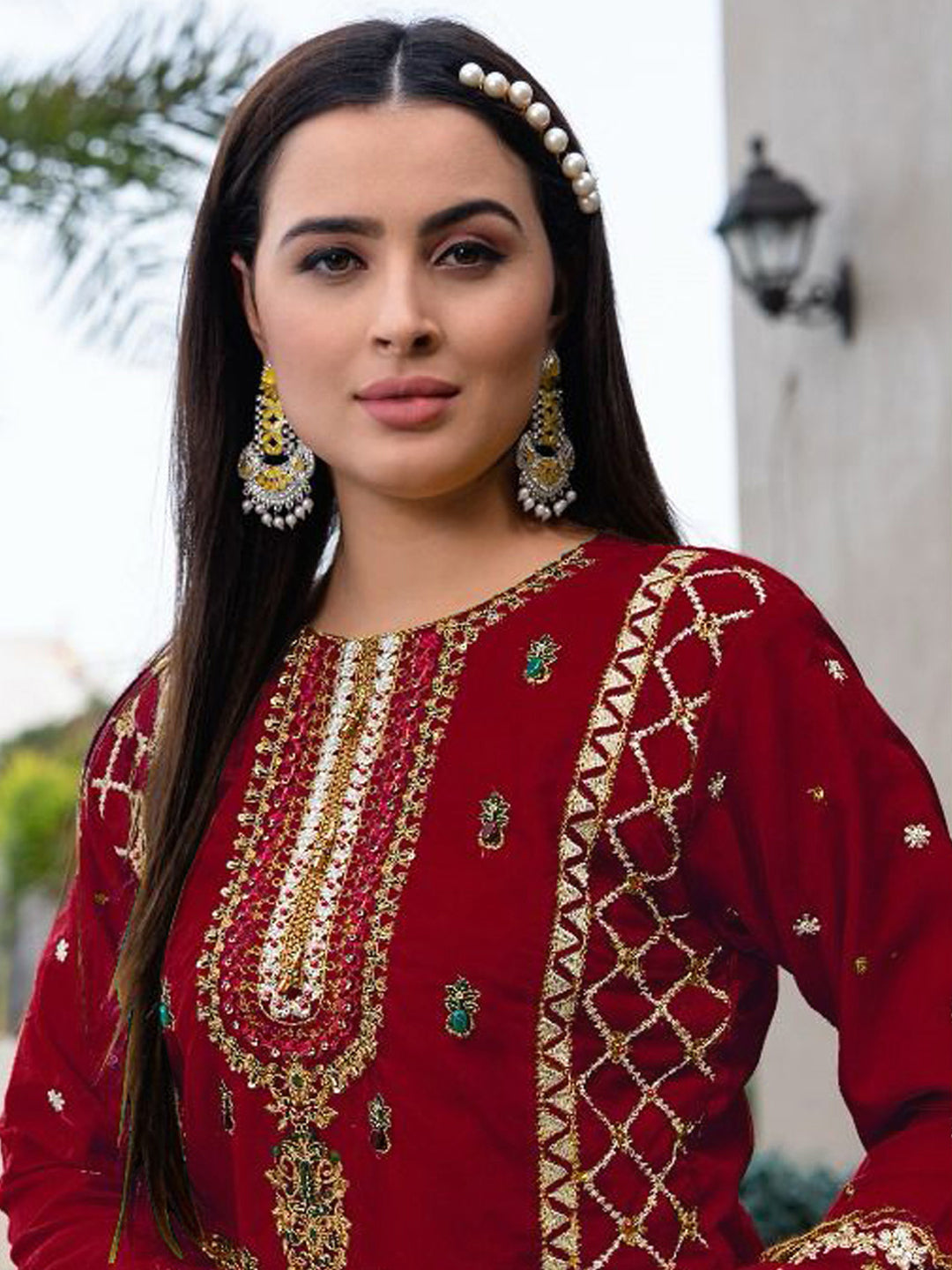 Elegant Beige Designer Organza Pant Suit with Embroidery - Semi Stitched Function Wear for Weddings & Special Occasions
