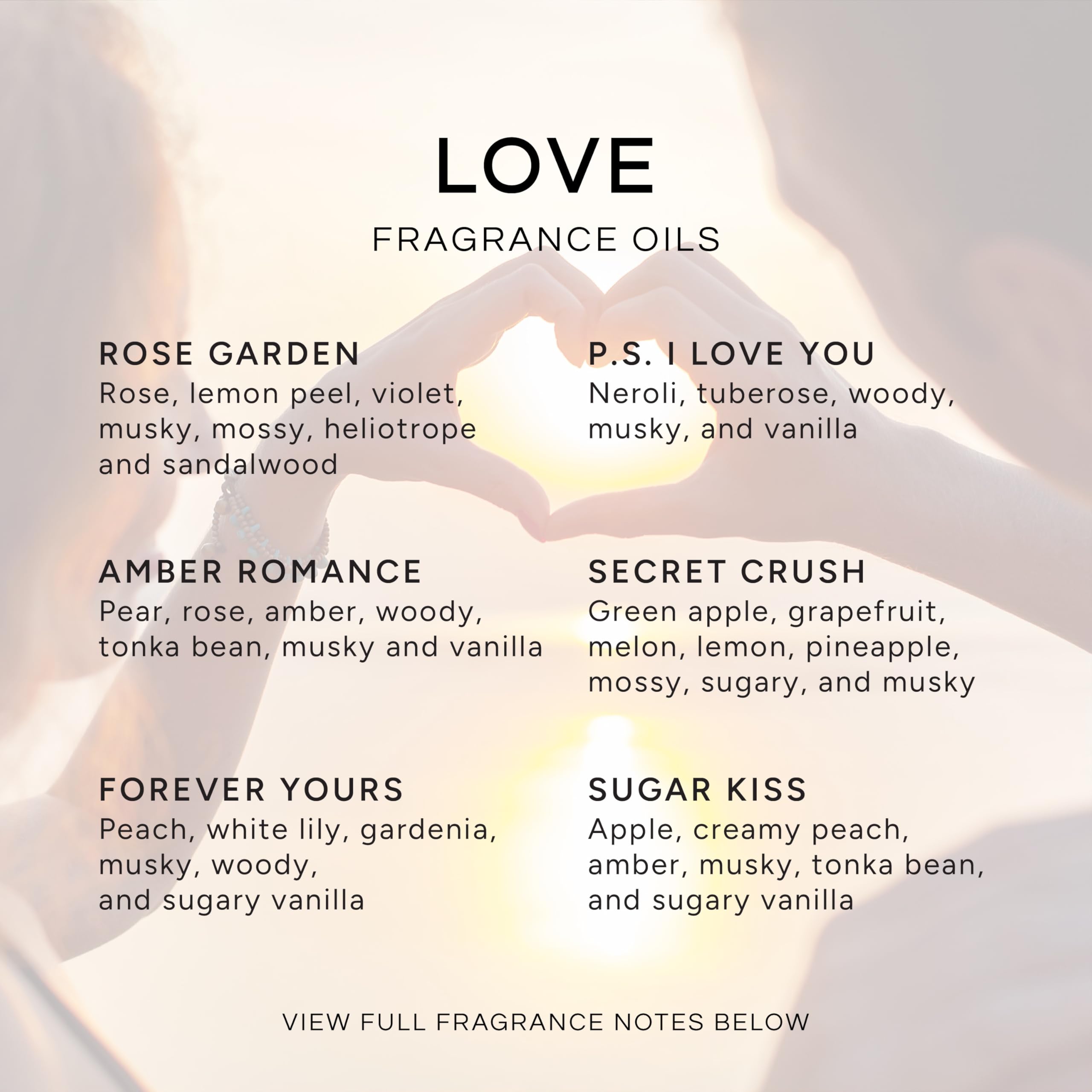 Eternal Essence Oils Love Set - 6 Premium Fragrance Oils (Rose, PS I Love You, Amber Romance, Secret Crush, Forever Yours, Sugar Kiss) - 10ml Bottles for Diffusers, Candle Making, Soap Making & Aromatherapy - Perfect for Romantic Gifts, Home Scenting & Relaxation