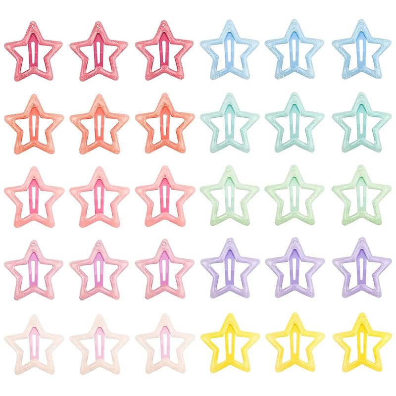 LYTIX 12pcs Non-Slip Star Snap Hair Clips for Toddlers - Colorful Cute Metal Hair Barrettes for Girls (Perfect for School, Parties & Everyday Use)