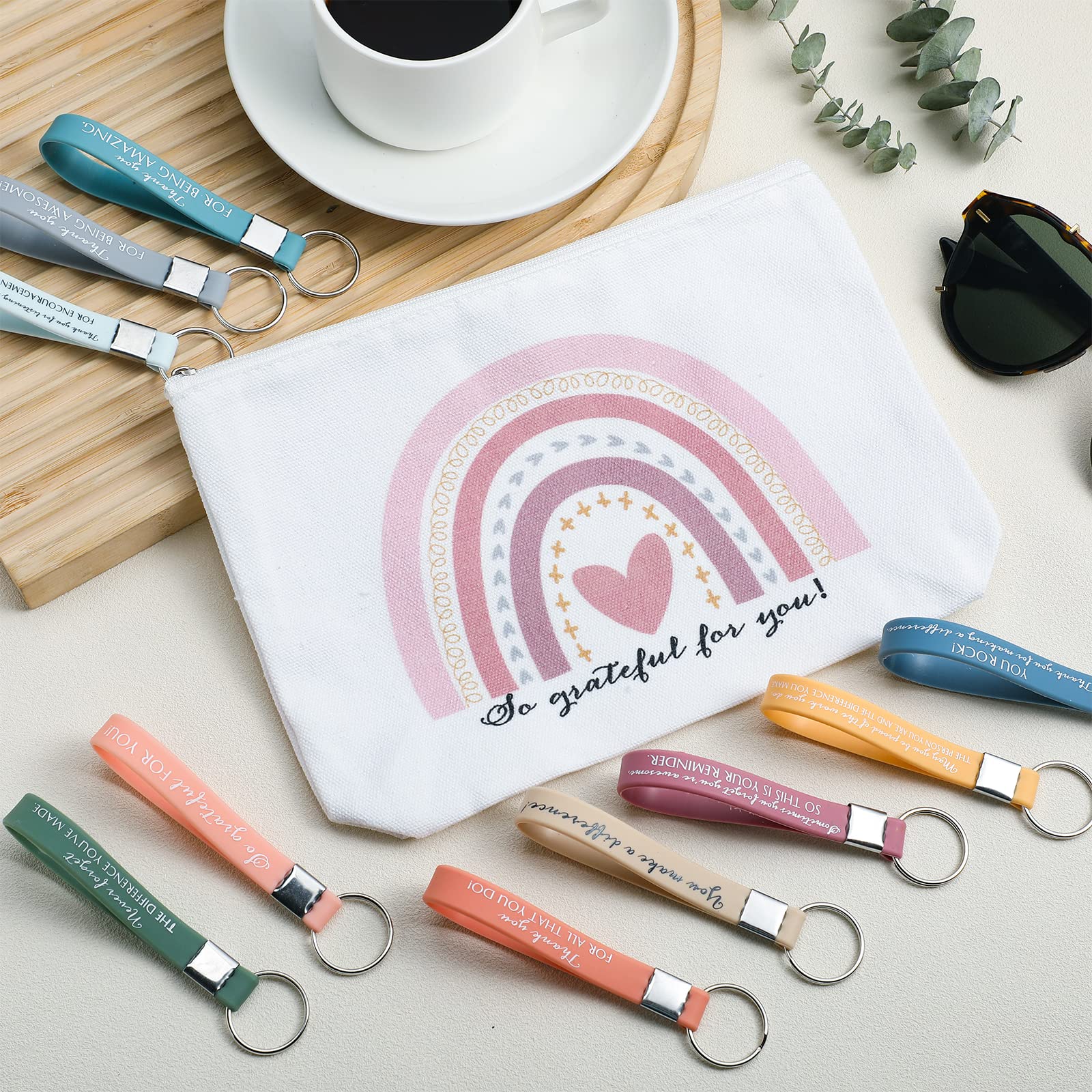 Boho Teacher Appreciation Gifts Set - 60 Pcs Makeup Bags & Keychains for Women, Classroom Thank You Gifts