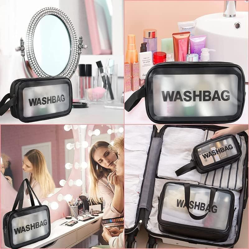 Waterproof PVC Travel Toiletries Bag - Clear Cosmetic Makeup Organizer Pouch for Women | Portable Shower & Wash Bag for Gym, Camping, Air Travel & Vacation Essentials