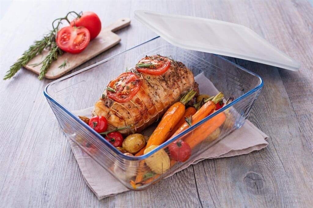 Pyrex Cook & Freeze Set of 2 Rectangular Food Storage Containers with Lids - 1.5L & 2.6L Extra Strong Borosilicate Glass - Oven, Microwave & Freezer Safe - Meal Prep, Leftovers & Baking - Clear