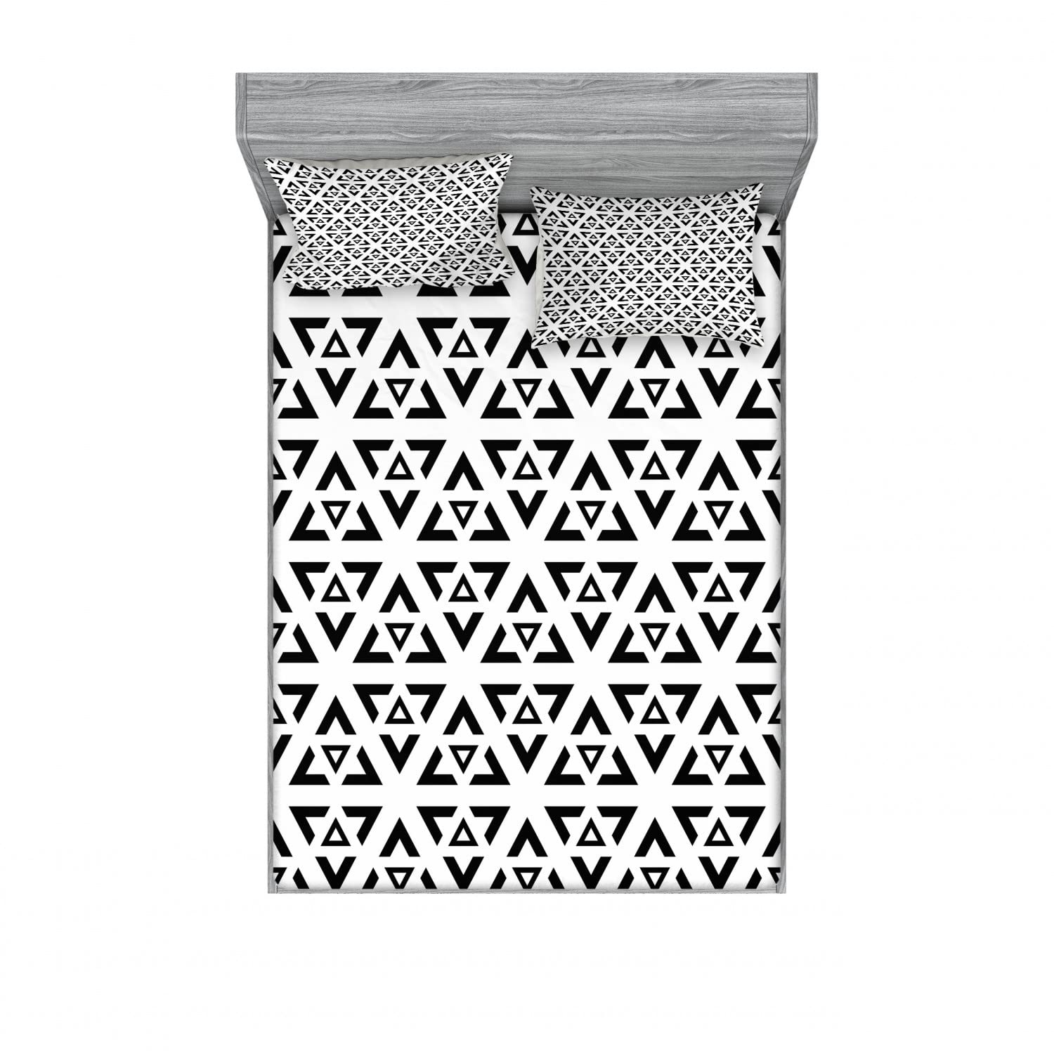 Ambesonne Black and White 2-Pack Fitted Sheet & Pillow Sham Set - Modern Geometric Triangle Pattern 4-Piece Bedding Set (2 Twin XL Fitted Sheets + 4 Pillowcases) - Stylish Home Decor for Guest Rooms, Dorms, or Modern Bedrooms