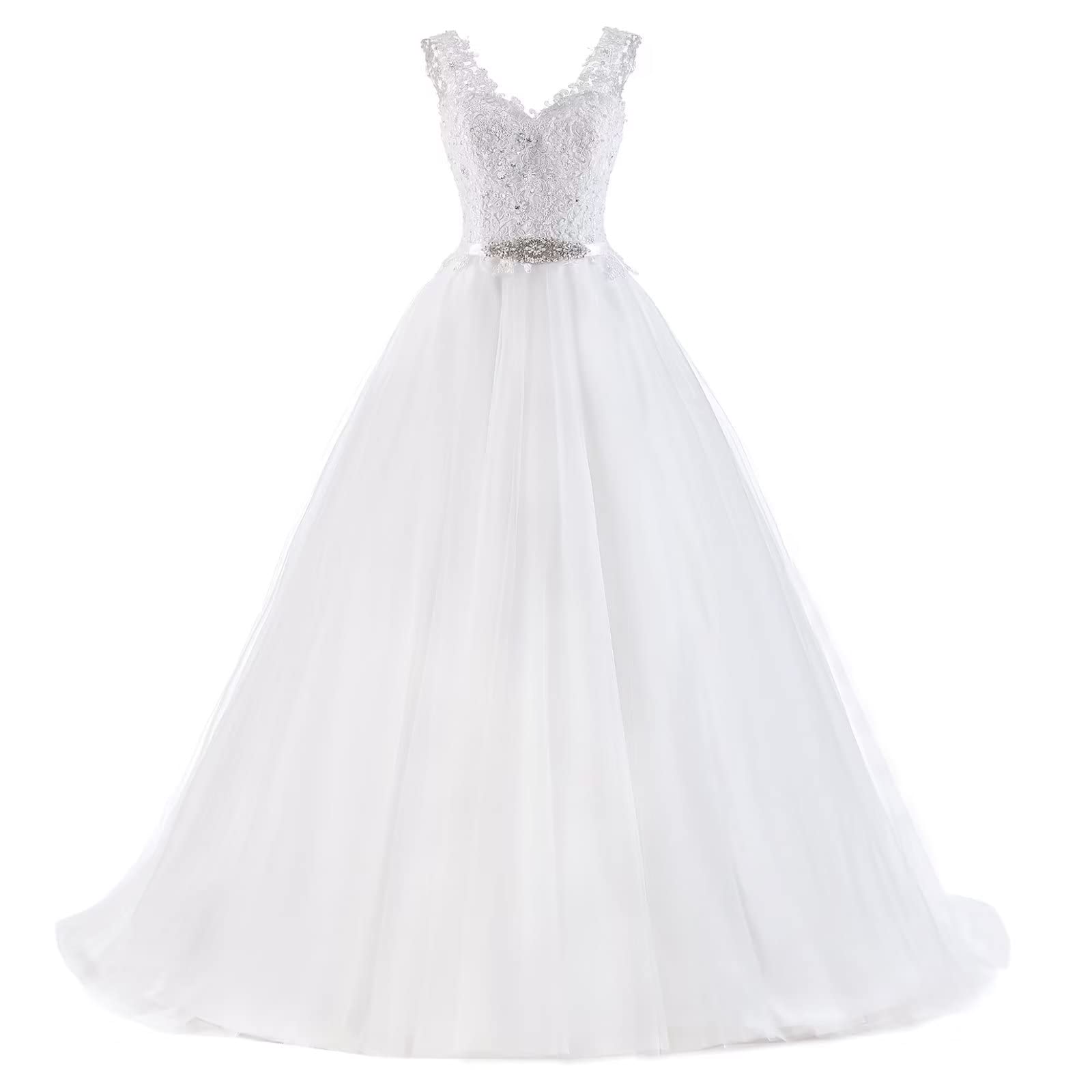 Elegant Sweetheart Neckline Beaded Wedding Dress with Appliques - Ball Gown Bridal Gown with Two Straps & Long Train for Bride - Perfect for Church Ceremonies, Beach Weddings & Formal Receptions