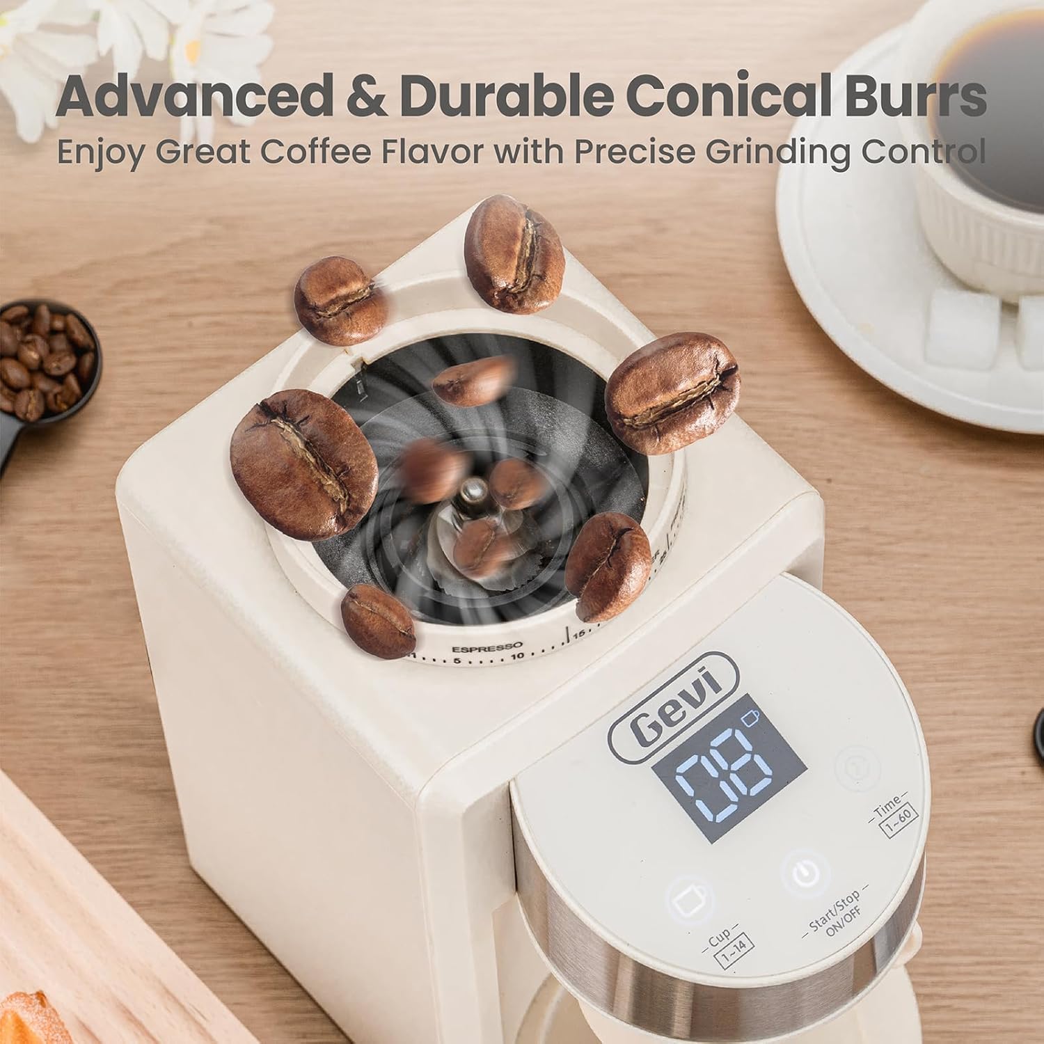 Gevi Electric Conical Burr Coffee Grinder - Adjustable Burr Mill with 35 Precise Grind Settings, Anti-Static Design for Espresso, Drip, French Press, Turkish & American Coffee - Perfect for Home, Office & Coffee Shops